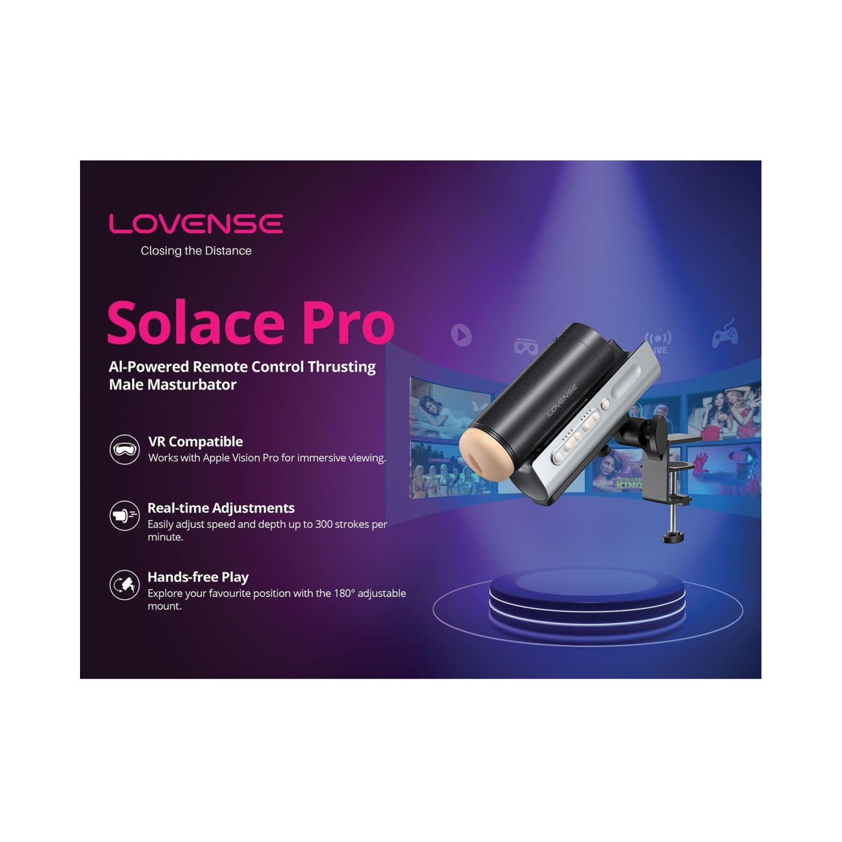 LOVENSE Lovense Solace Pro Rechargeable App Compatible Stroker - Black/Silver