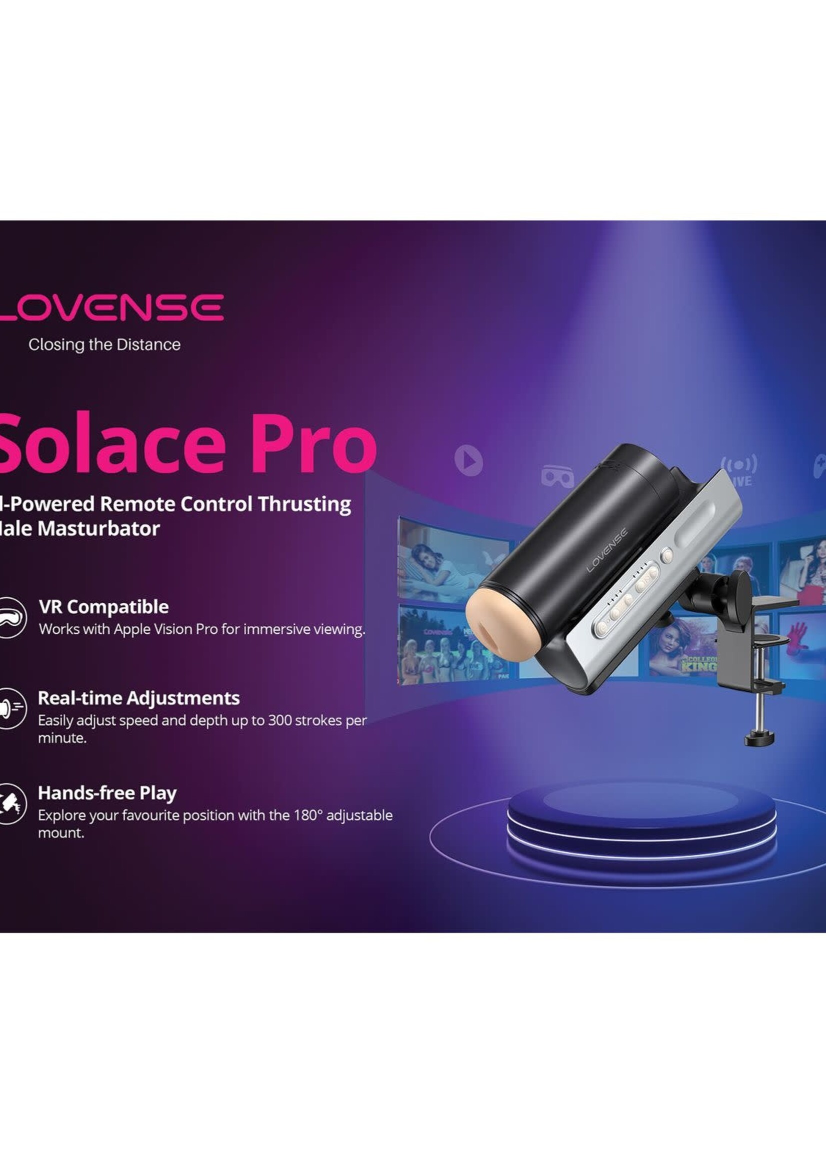 LOVENSE Lovense Solace Pro Rechargeable App Compatible Stroker - Black/Silver