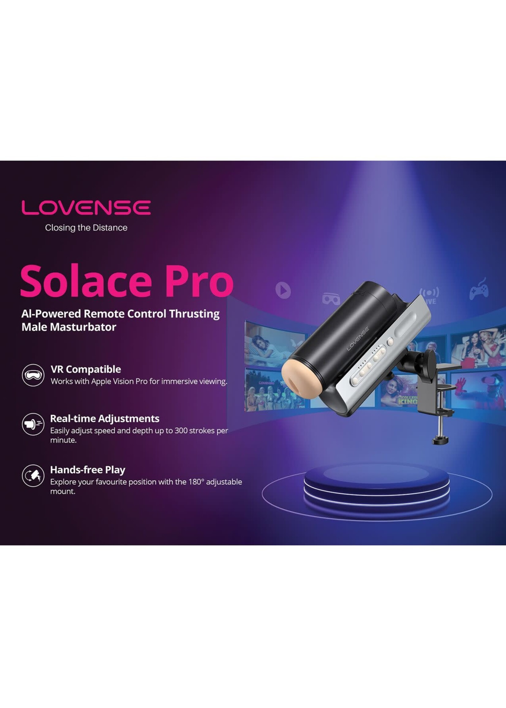 LOVENSE Lovense Solace Pro Rechargeable App Compatible Stroker - Black/Silver