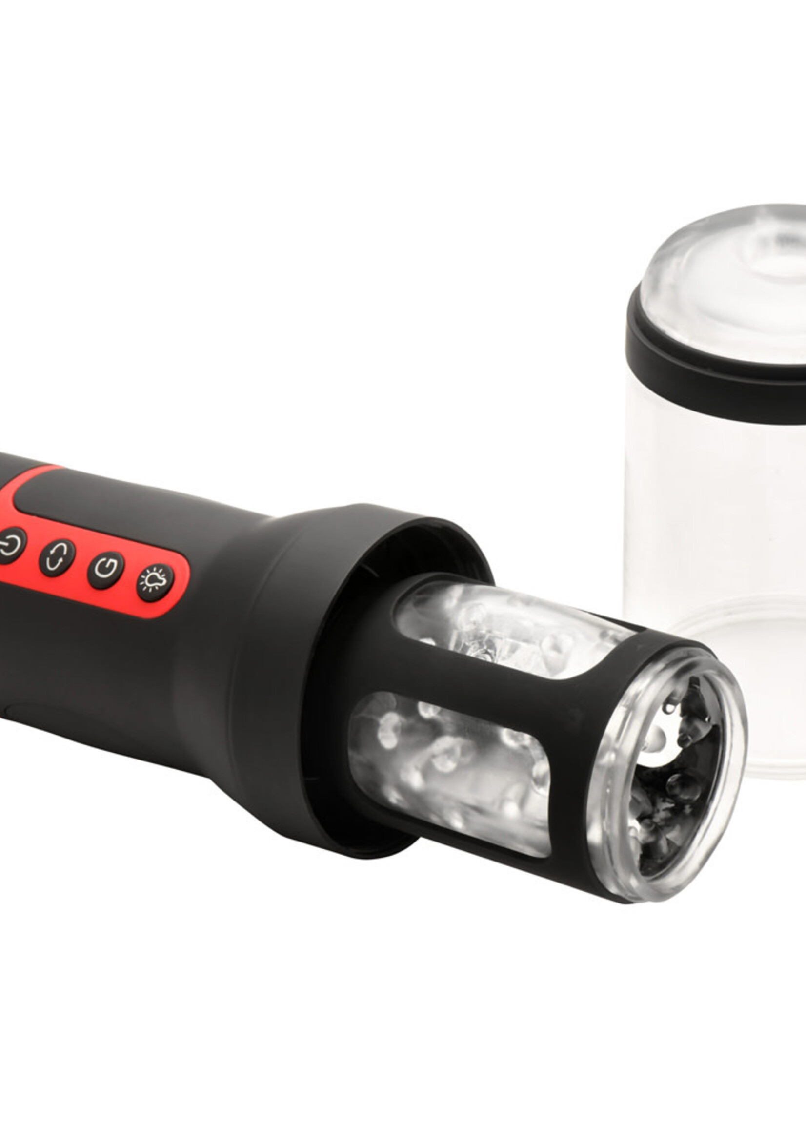 Curve Toys Jock Auto Spin Spinning and Thrusting Rechargeable Masturbator - Black/Clear