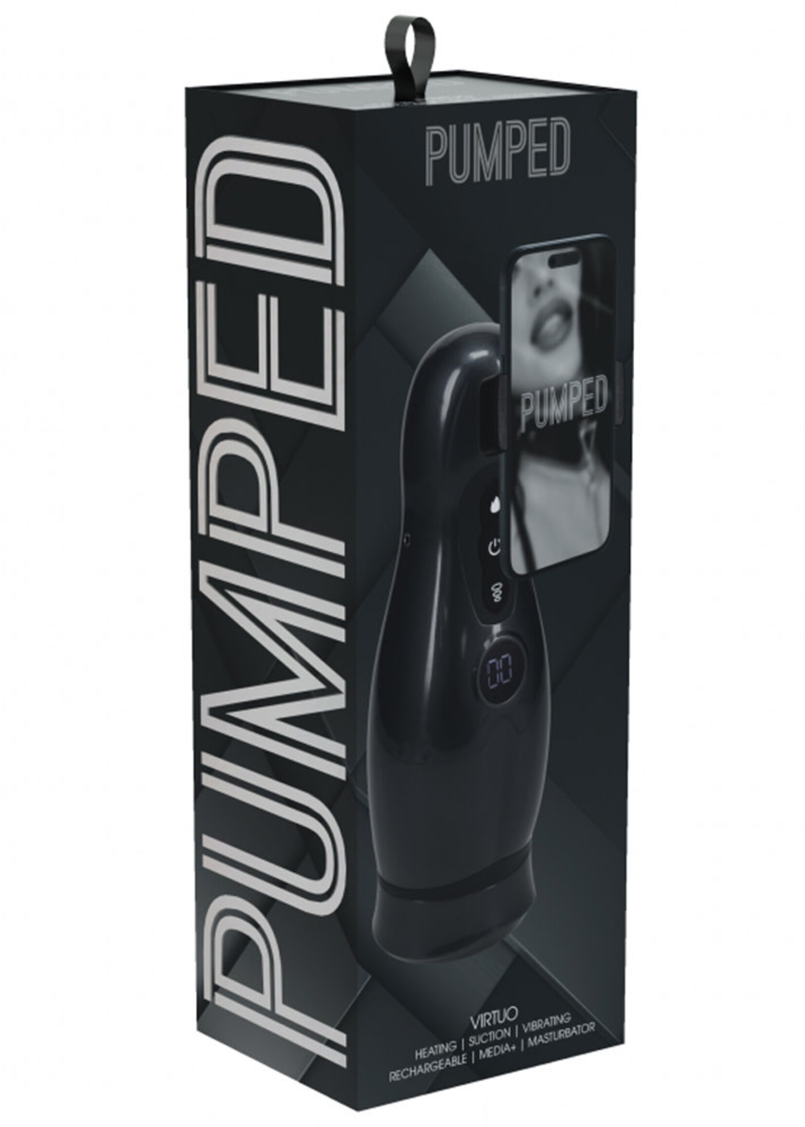 Shots Pumped Pumped Virtuo 10 Function Rechargeable Masturbator with Phone Attachment