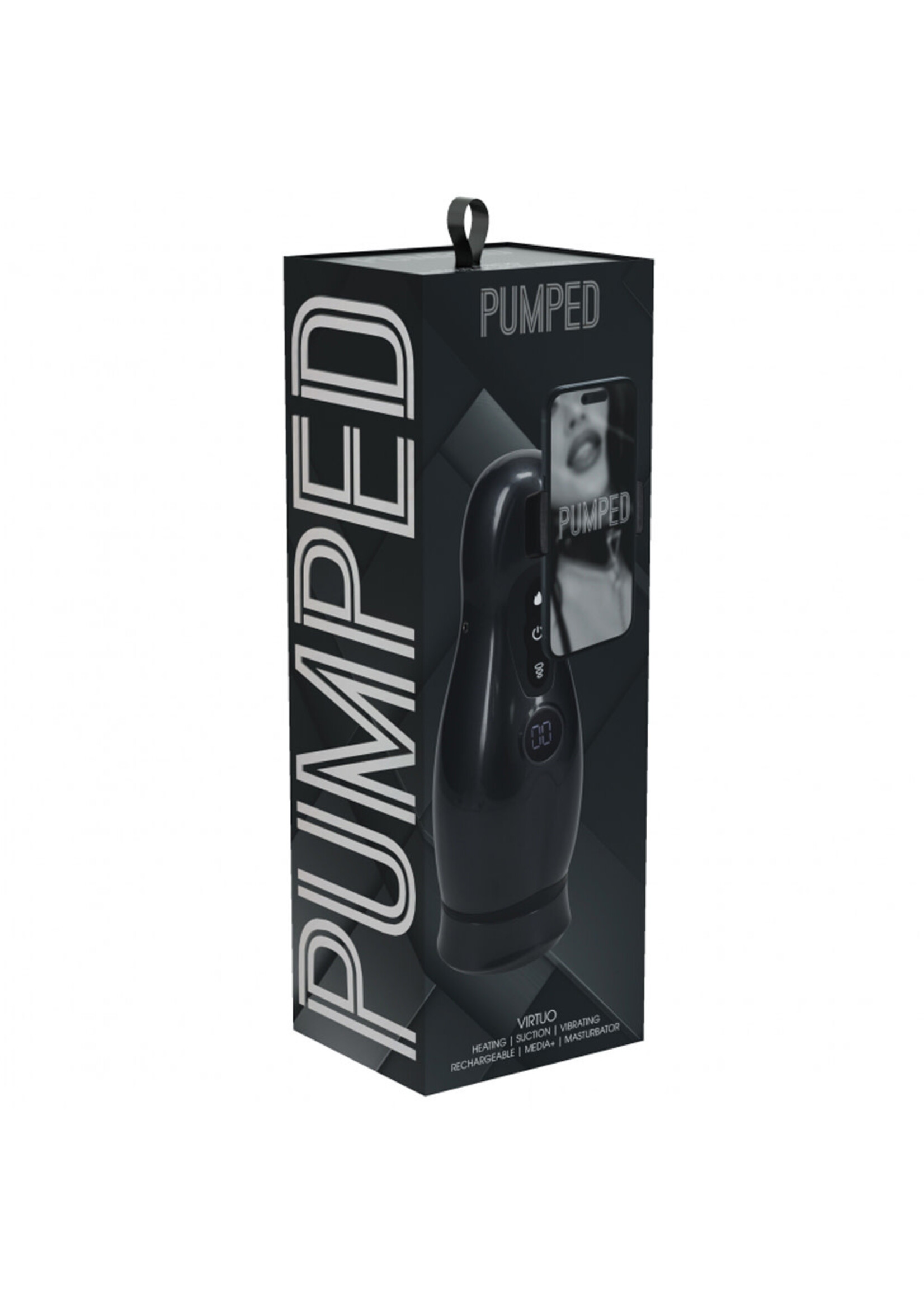 Shots Pumped Pumped Virtuo 10 Function Rechargeable Masturbator with Phone Attachment