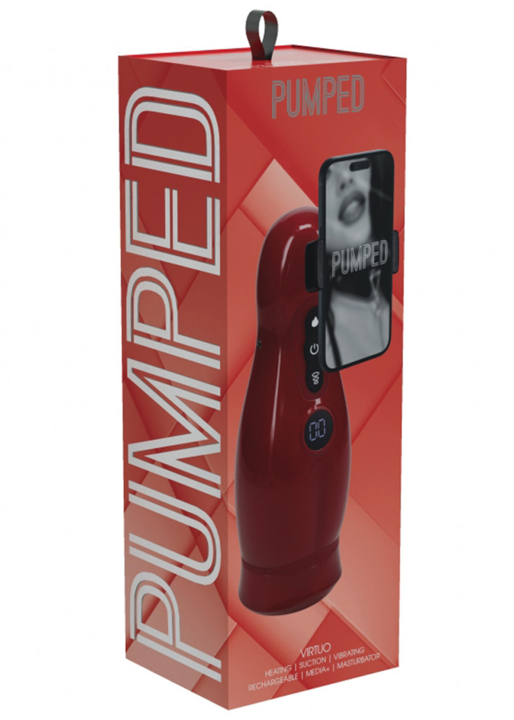 Shots Pumped Pumped Virtuo 10 Function Rechargeable Masturbator with Phone Attachment