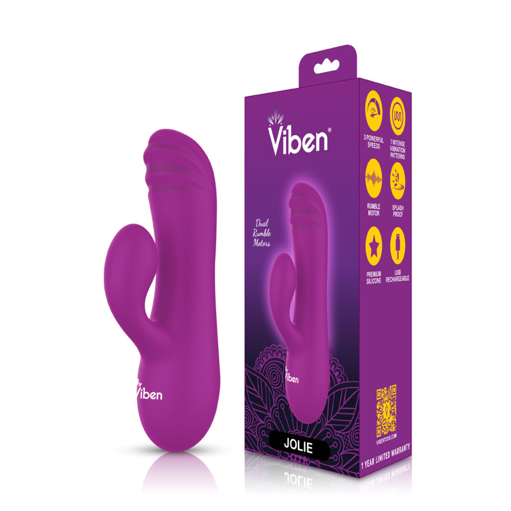 Viben Jolie - Berry - Intense Mini Rabbit Vibe With Pleasure Ridges