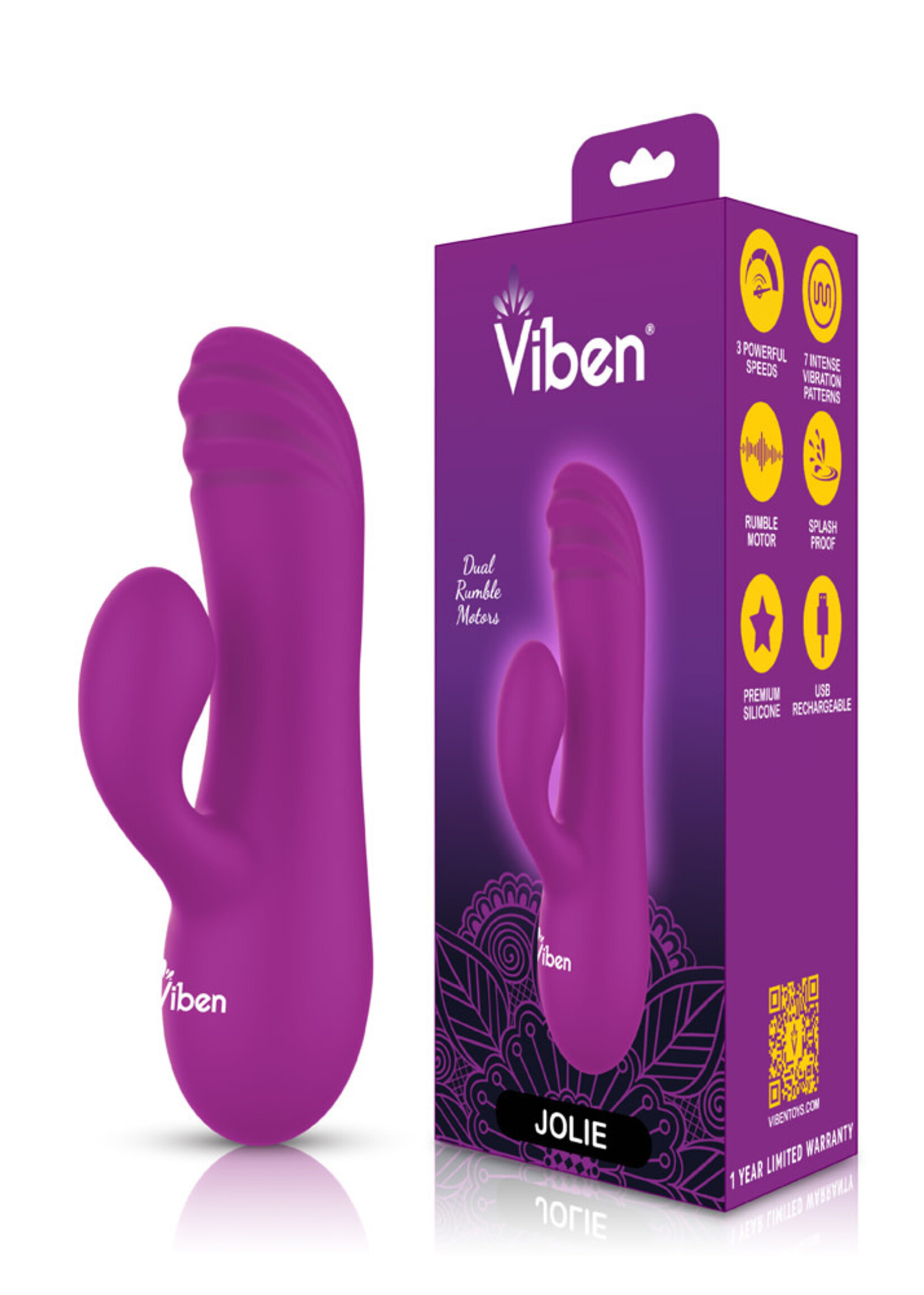 Viben Jolie - Berry - Intense Mini Rabbit Vibe With Pleasure Ridges