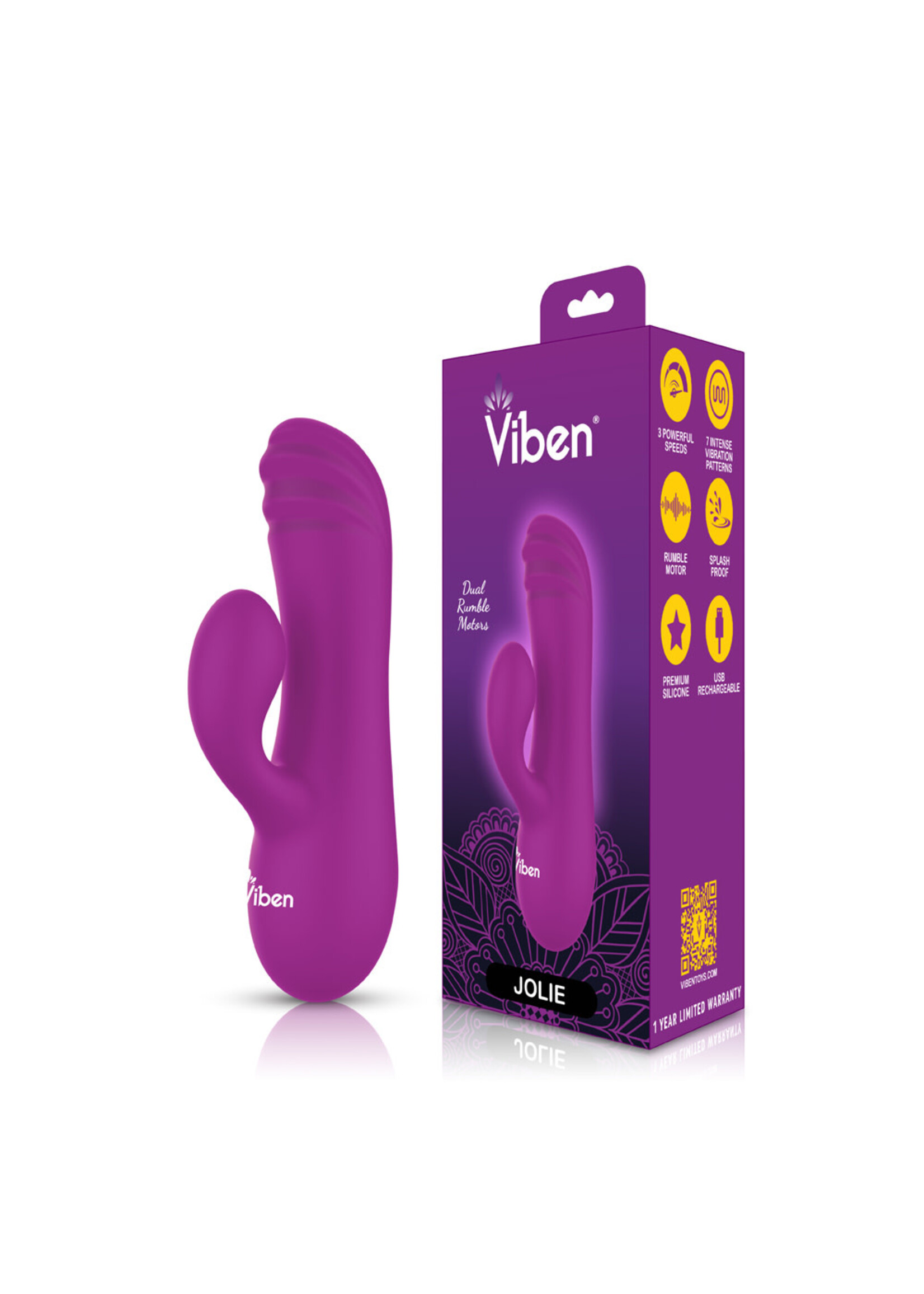Viben Jolie - Berry - Intense Mini Rabbit Vibe With Pleasure Ridges