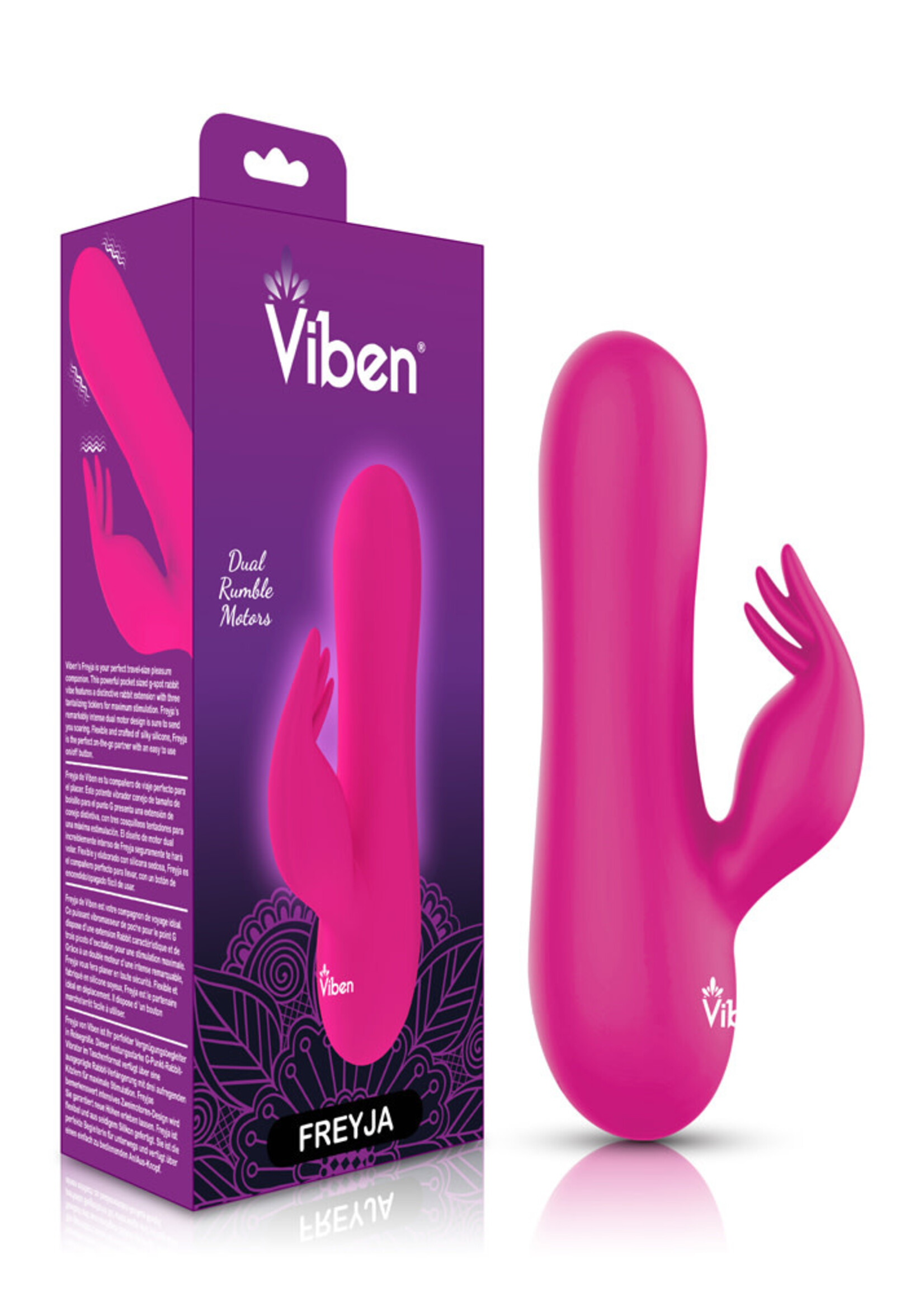 Viben Freyja - Hot Pink - Intense Mini Rabbit Vibe With Triple Tickling Clitoral Stimulator