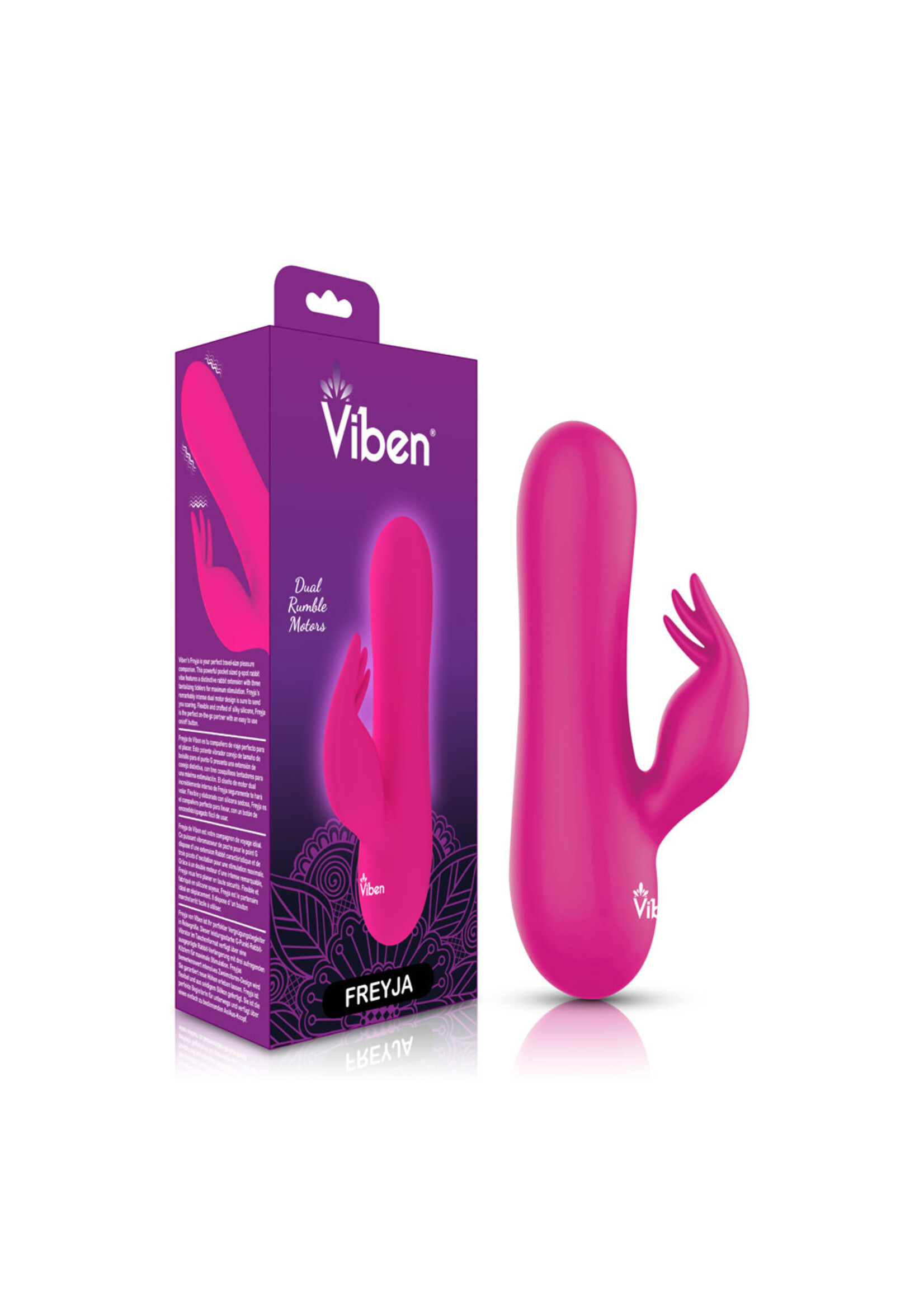 Viben Freyja - Hot Pink - Intense Mini Rabbit Vibe With Triple Tickling Clitoral Stimulator