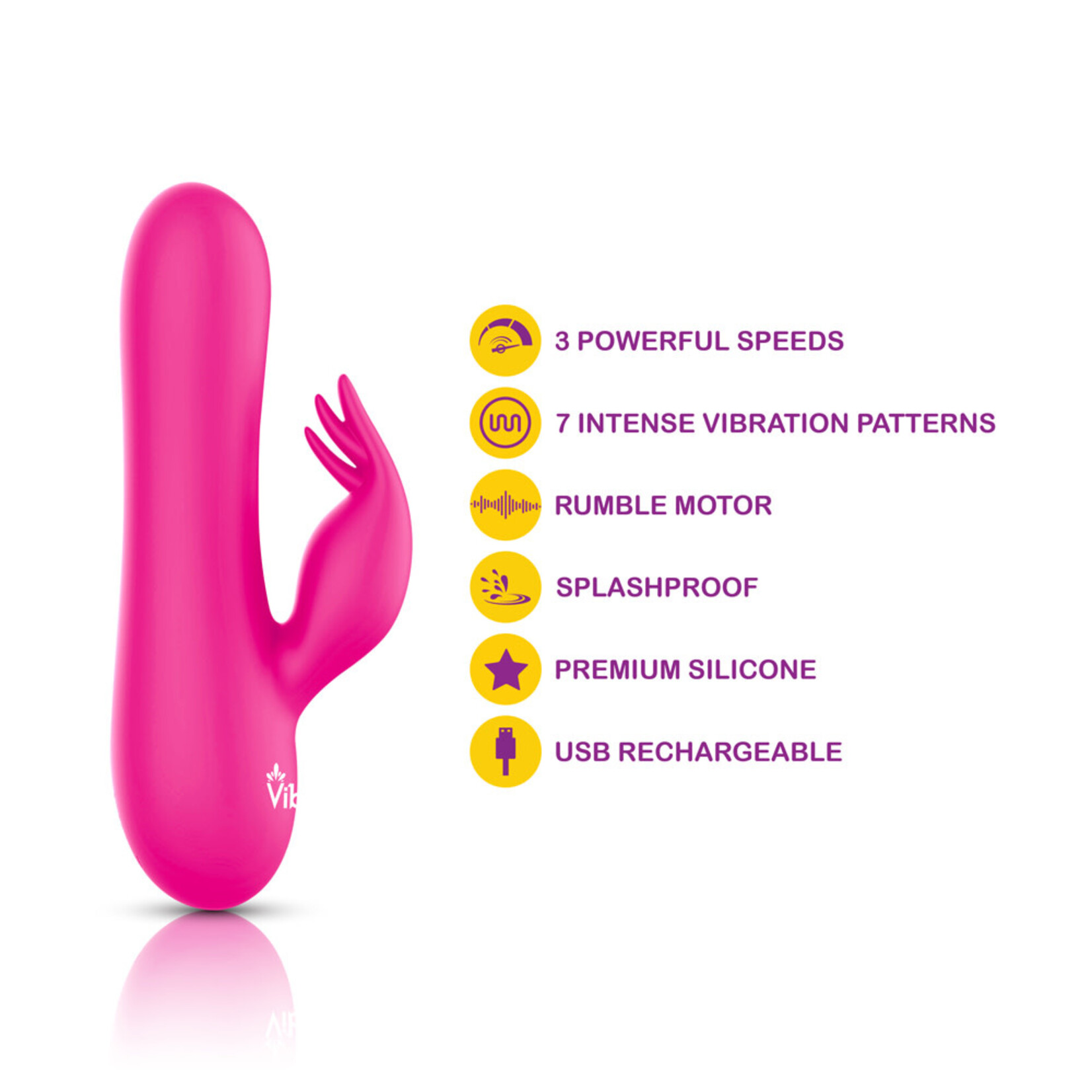 Viben Freyja - Hot Pink - Intense Mini Rabbit Vibe With Triple Tickling Clitoral Stimulator
