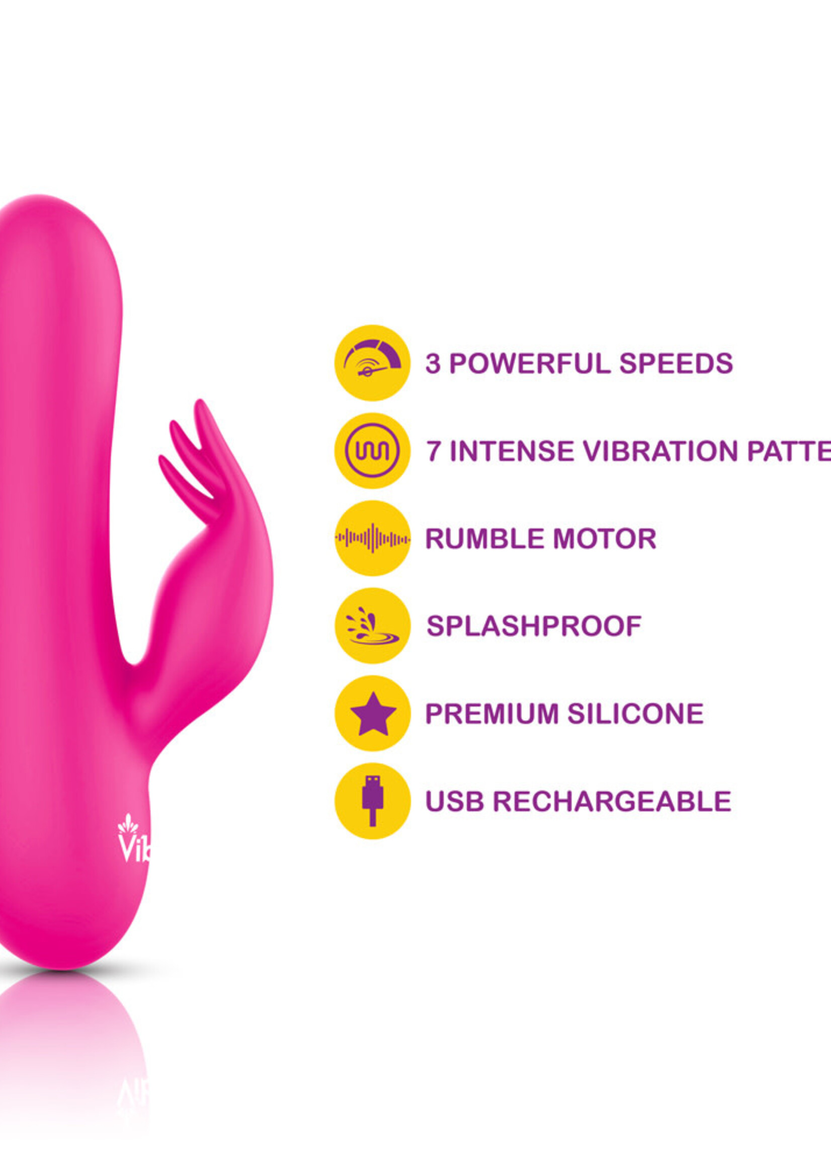 Viben Freyja - Hot Pink - Intense Mini Rabbit Vibe With Triple Tickling Clitoral Stimulator