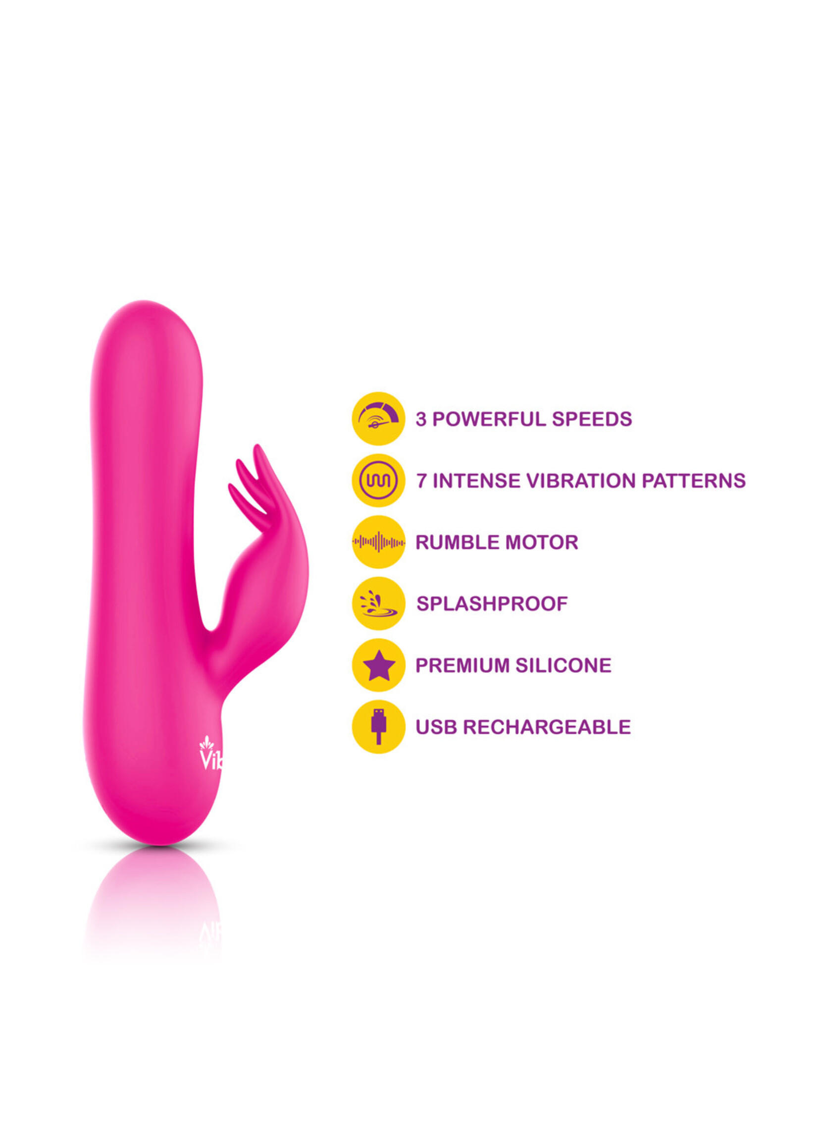Viben Freyja - Hot Pink - Intense Mini Rabbit Vibe With Triple Tickling Clitoral Stimulator