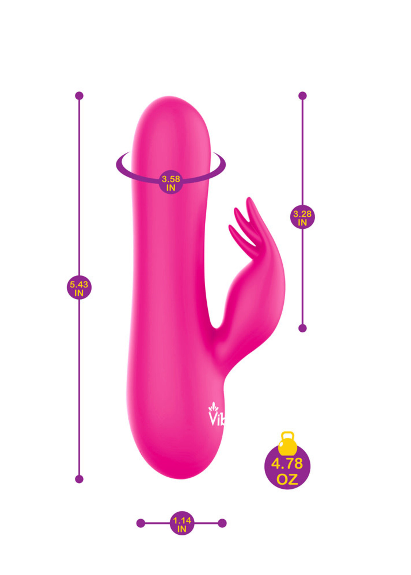 Viben Freyja - Hot Pink - Intense Mini Rabbit Vibe With Triple Tickling Clitoral Stimulator
