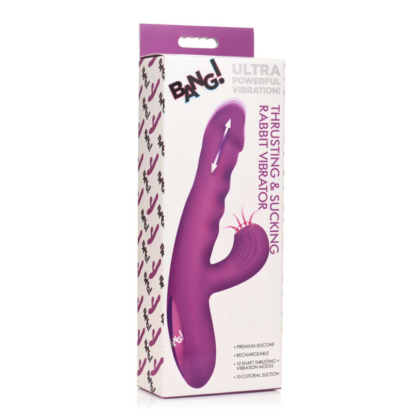 XR Brands Bang Bang! Thrusting & Sucking Rabbit Vibrator Purple