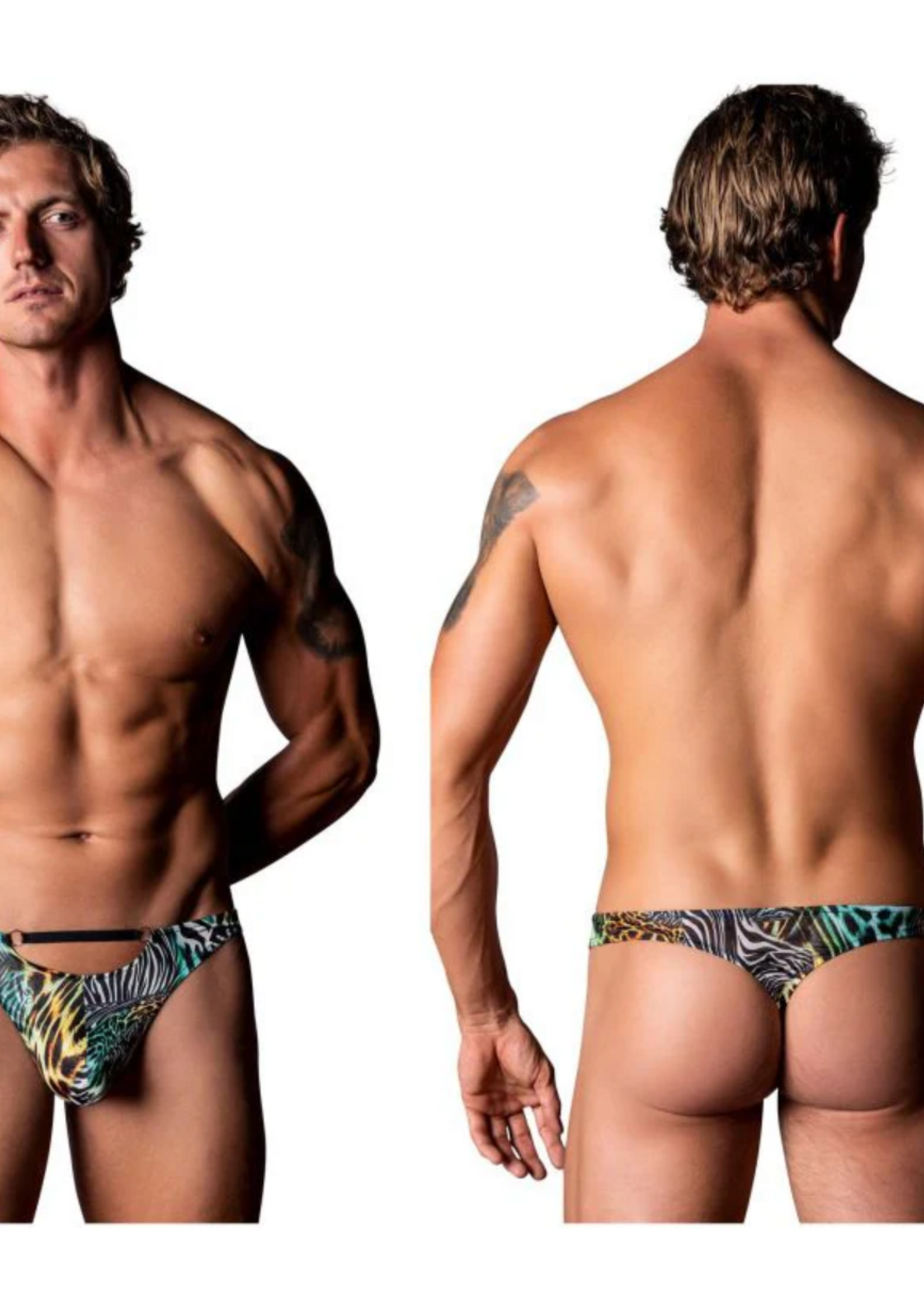 Male Power Go Wild! Thong W/ 2 Rings Multi Animal