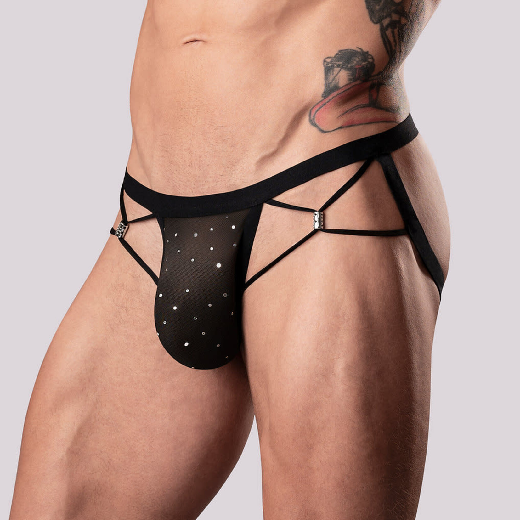 Male Power Show Stopper Jock Silver Mesh Dot