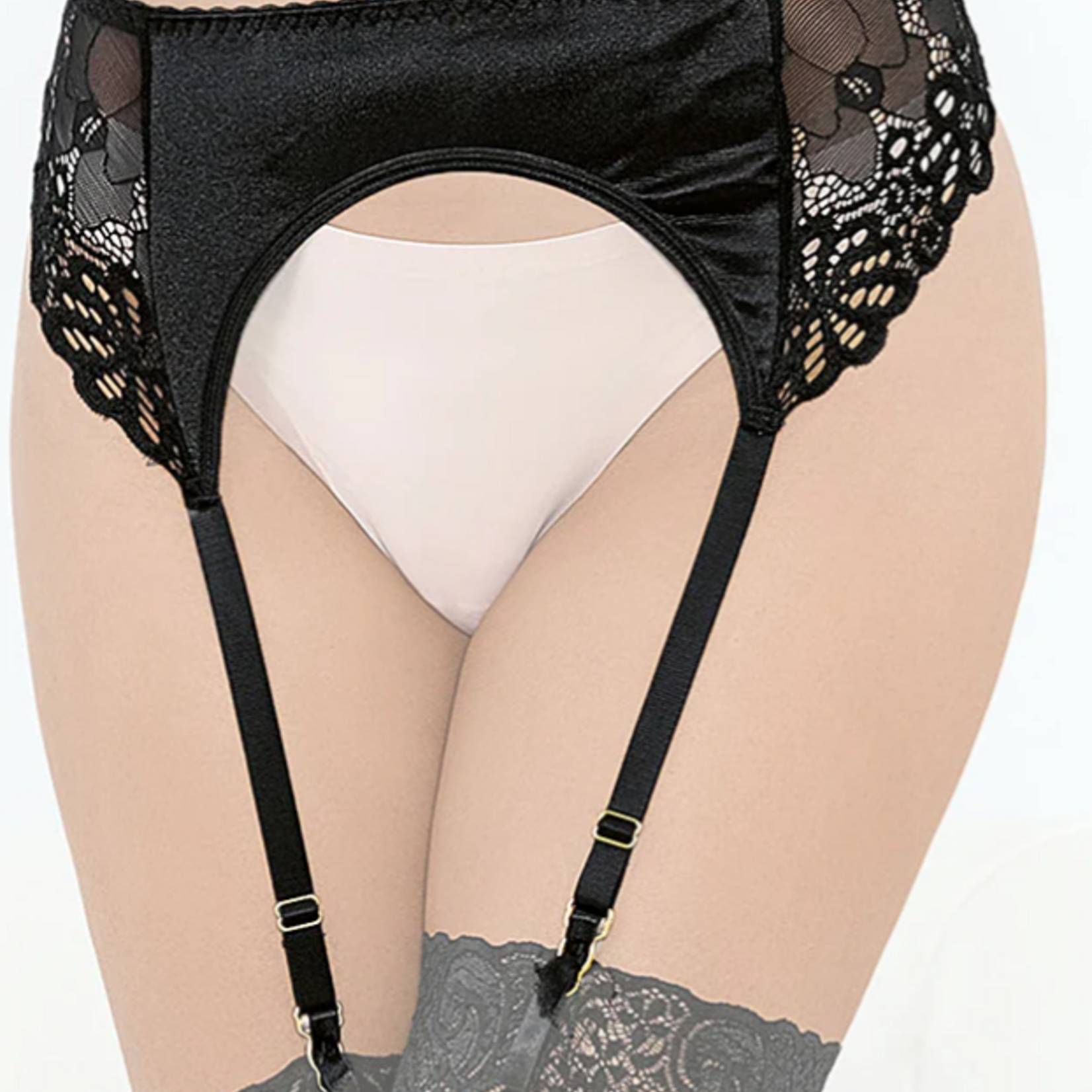 Escante Satin & Lace Garterbelt - Black