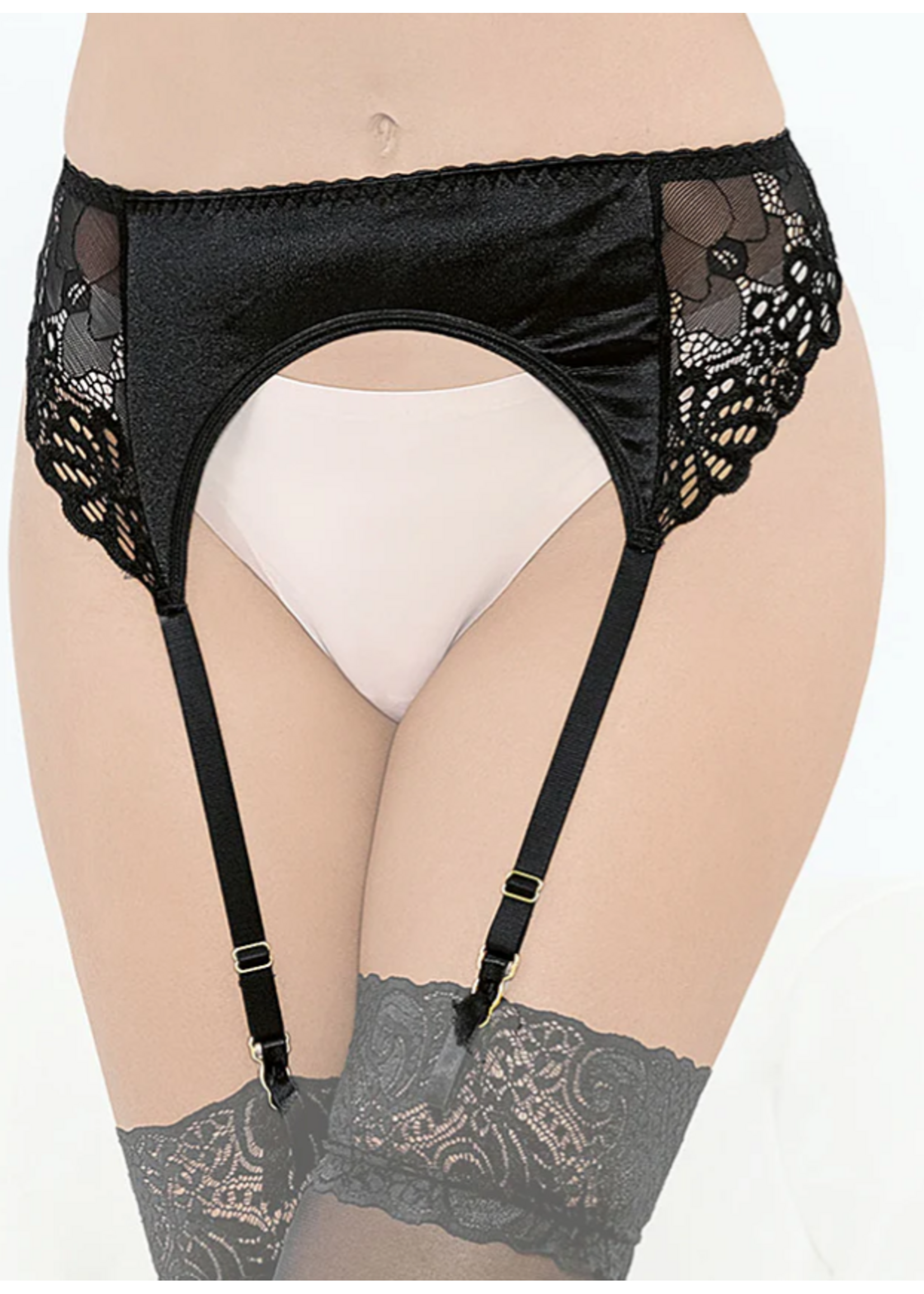 Escante Satin & Lace Garterbelt - Black