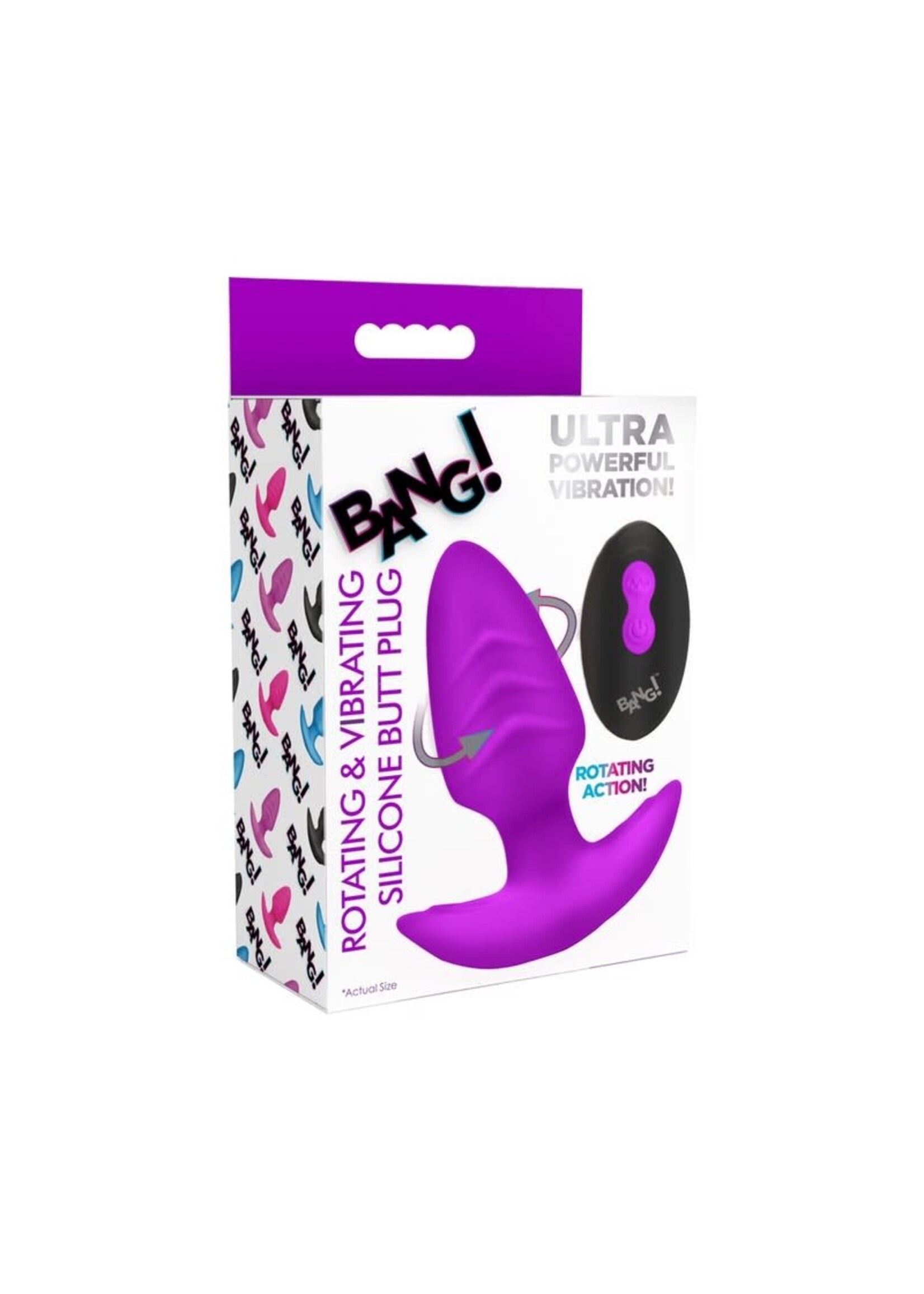 XR Brands Bang Bang! Rotating & Vibrating Silicone Butt Plug W/ Remote
