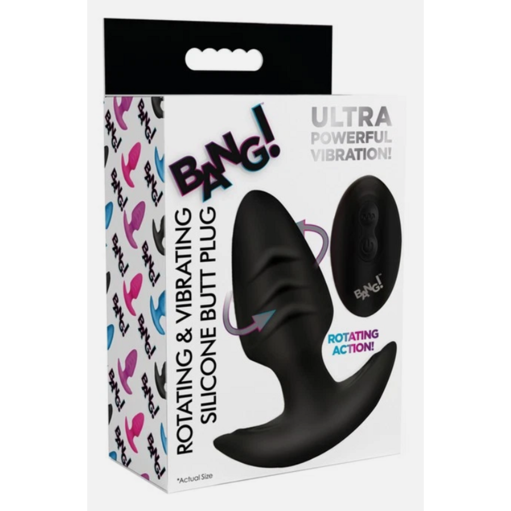 XR Brands Bang Bang! Rotating & Vibrating Silicone Butt Plug W/ Remote