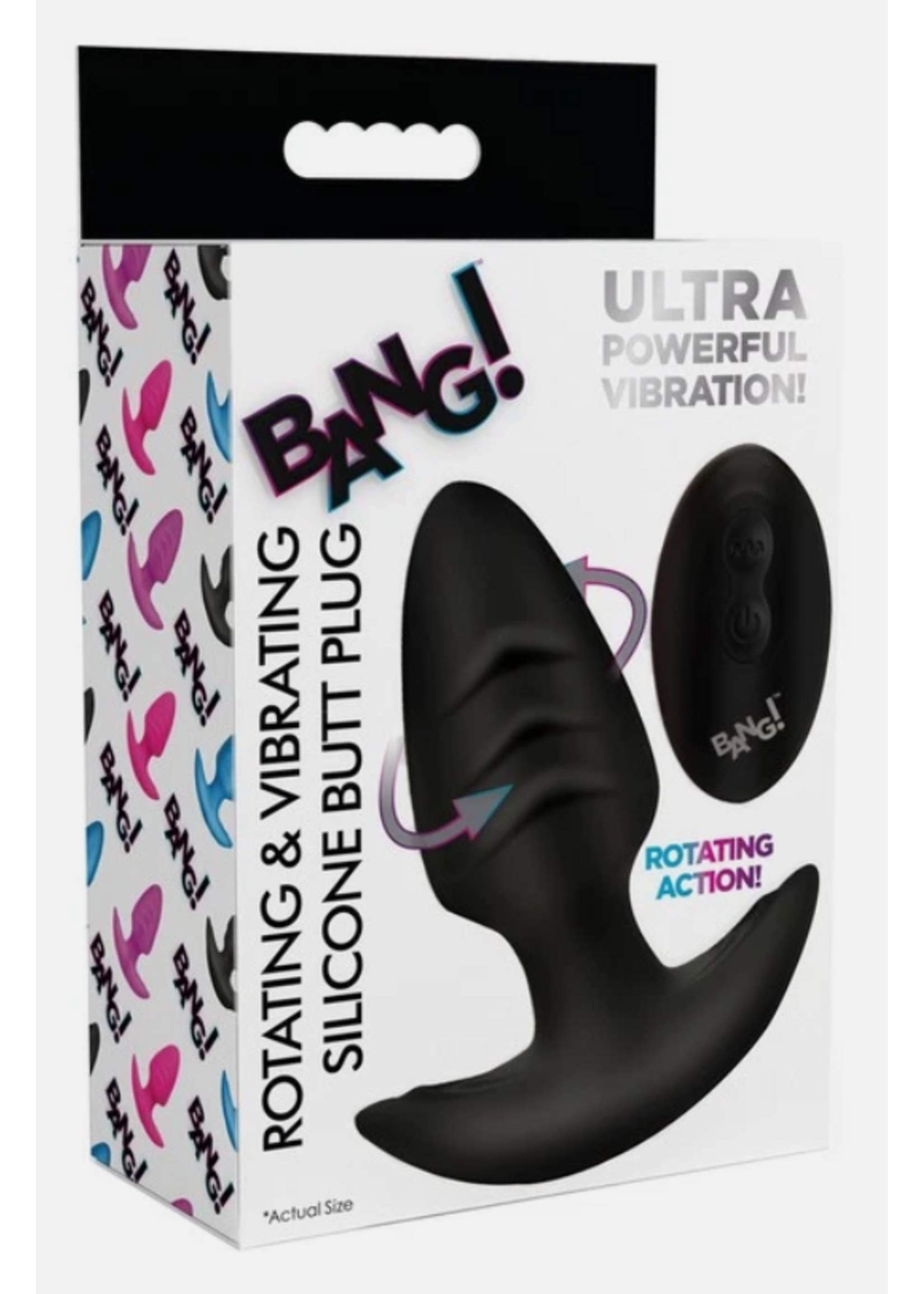 XR Brands Bang Bang! Rotating & Vibrating Silicone Butt Plug W/ Remote