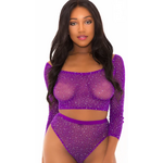 Popsi Lingerie Rhinestone Crop Top With Matching Panty - O/S