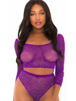 Popsi Lingerie Rhinestone Crop Top With Matching Panty - O/S