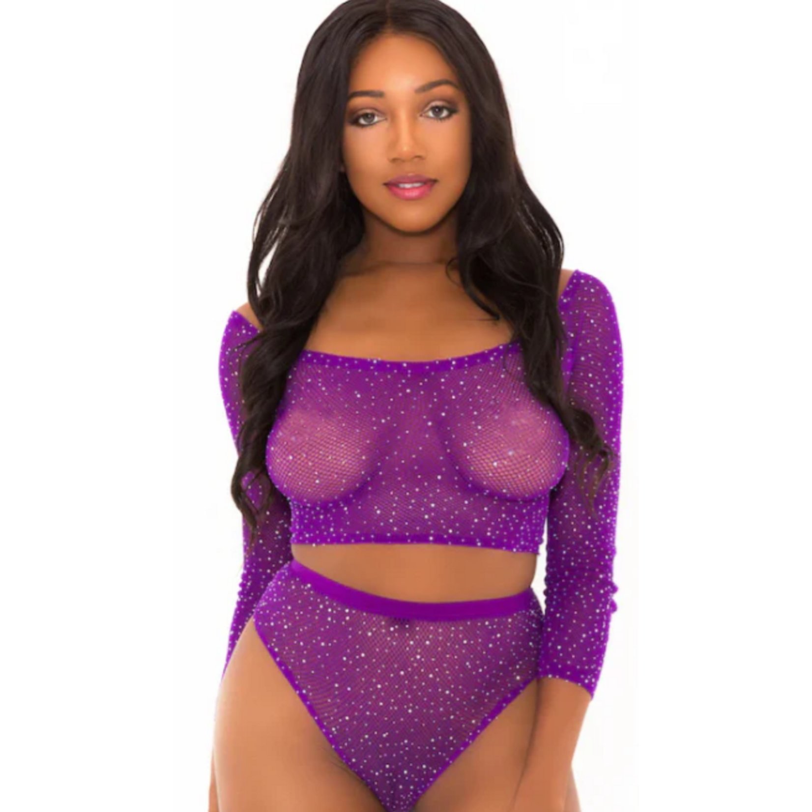 Popsi Lingerie Rhinestone Crop Top With Matching Panty - O/S