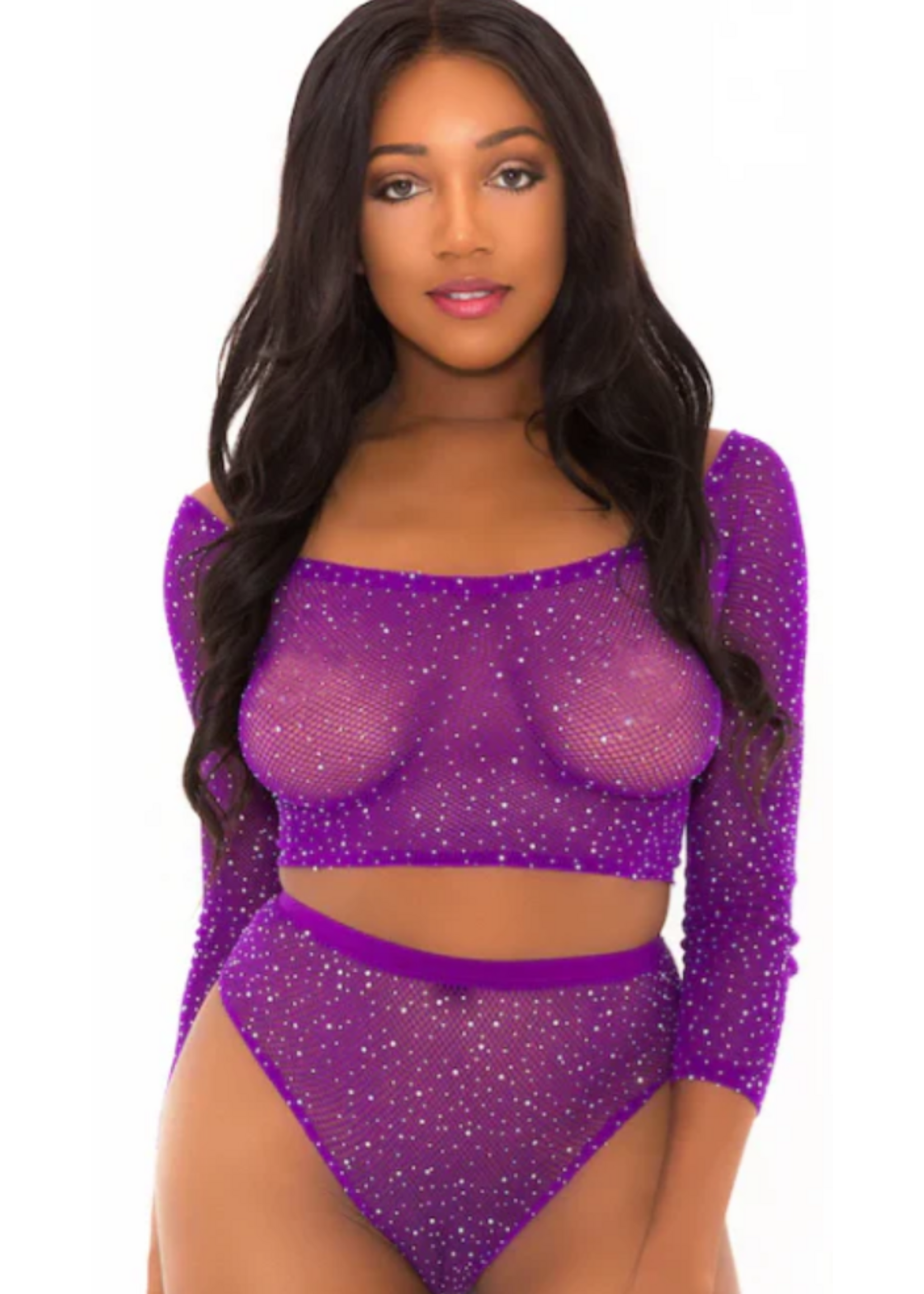 Popsi Lingerie Rhinestone Crop Top With Matching Panty - O/S