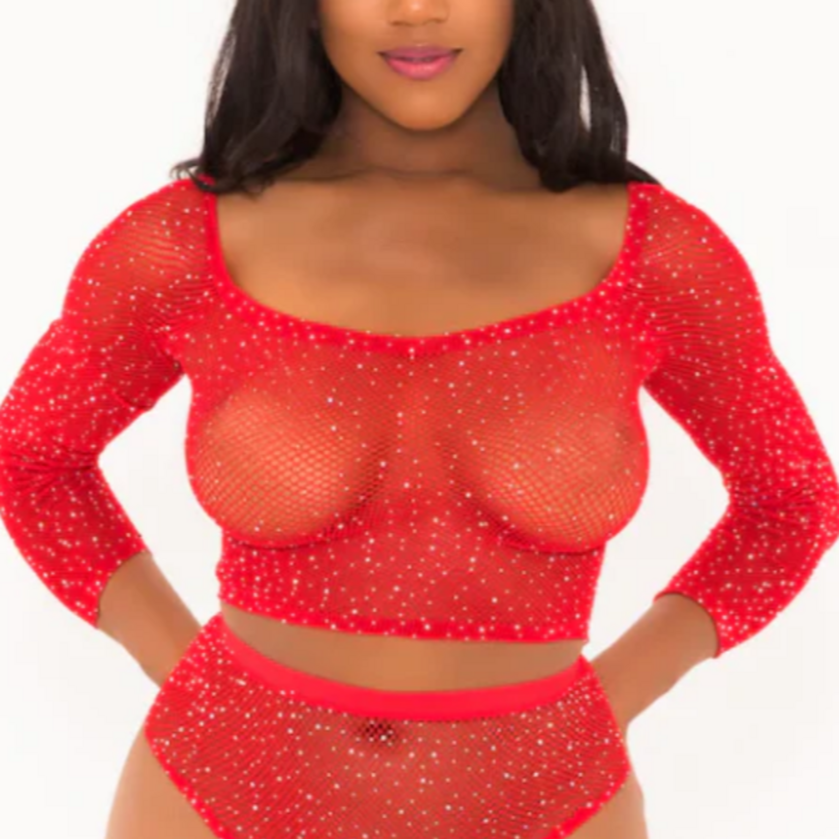Popsi Lingerie Rhinestone Crop Top With Matching Panty - O/S