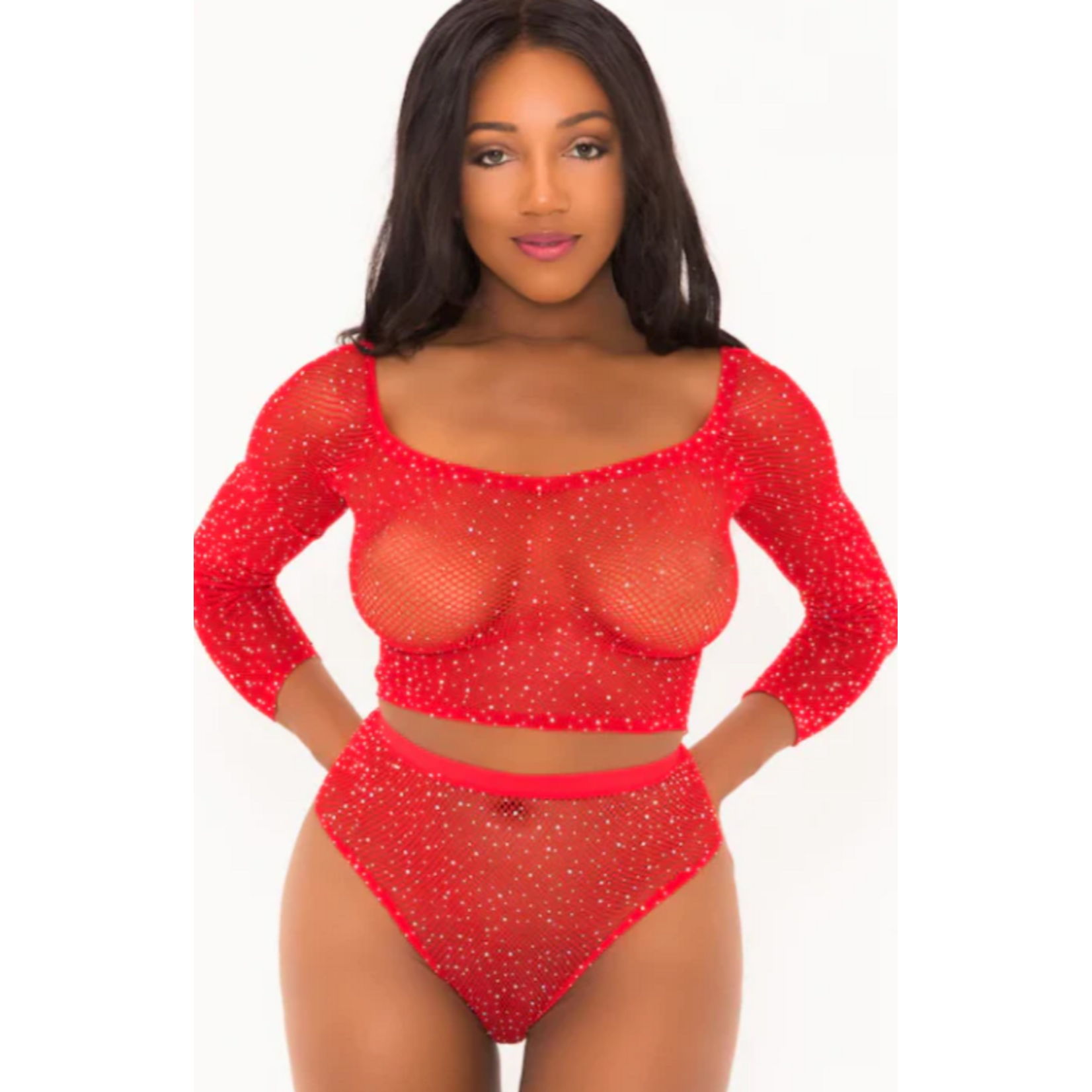 Popsi Lingerie Rhinestone Crop Top With Matching Panty - O/S