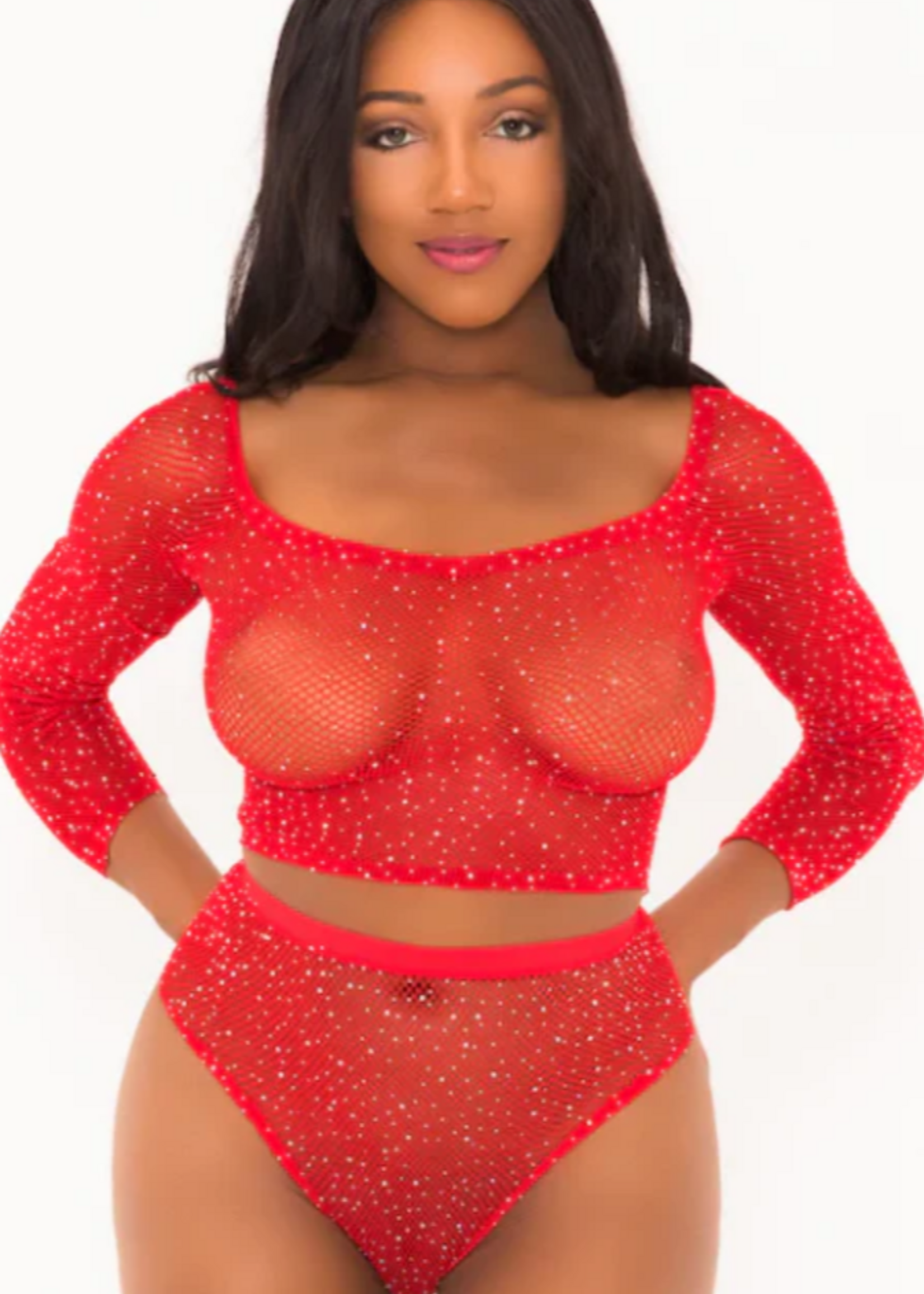 Popsi Lingerie Rhinestone Crop Top With Matching Panty - O/S