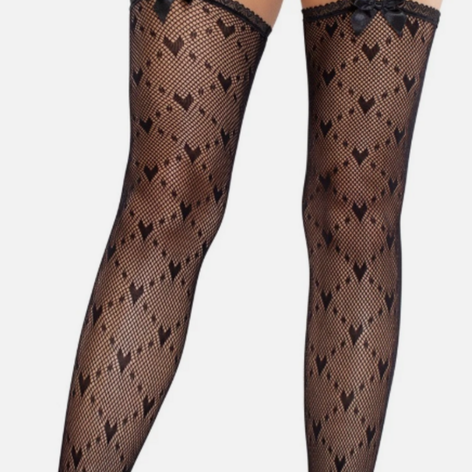 Leg Avenue Heart Lace Trimmed Heart Net Stockings - Stockings -With Garter Belt - Os