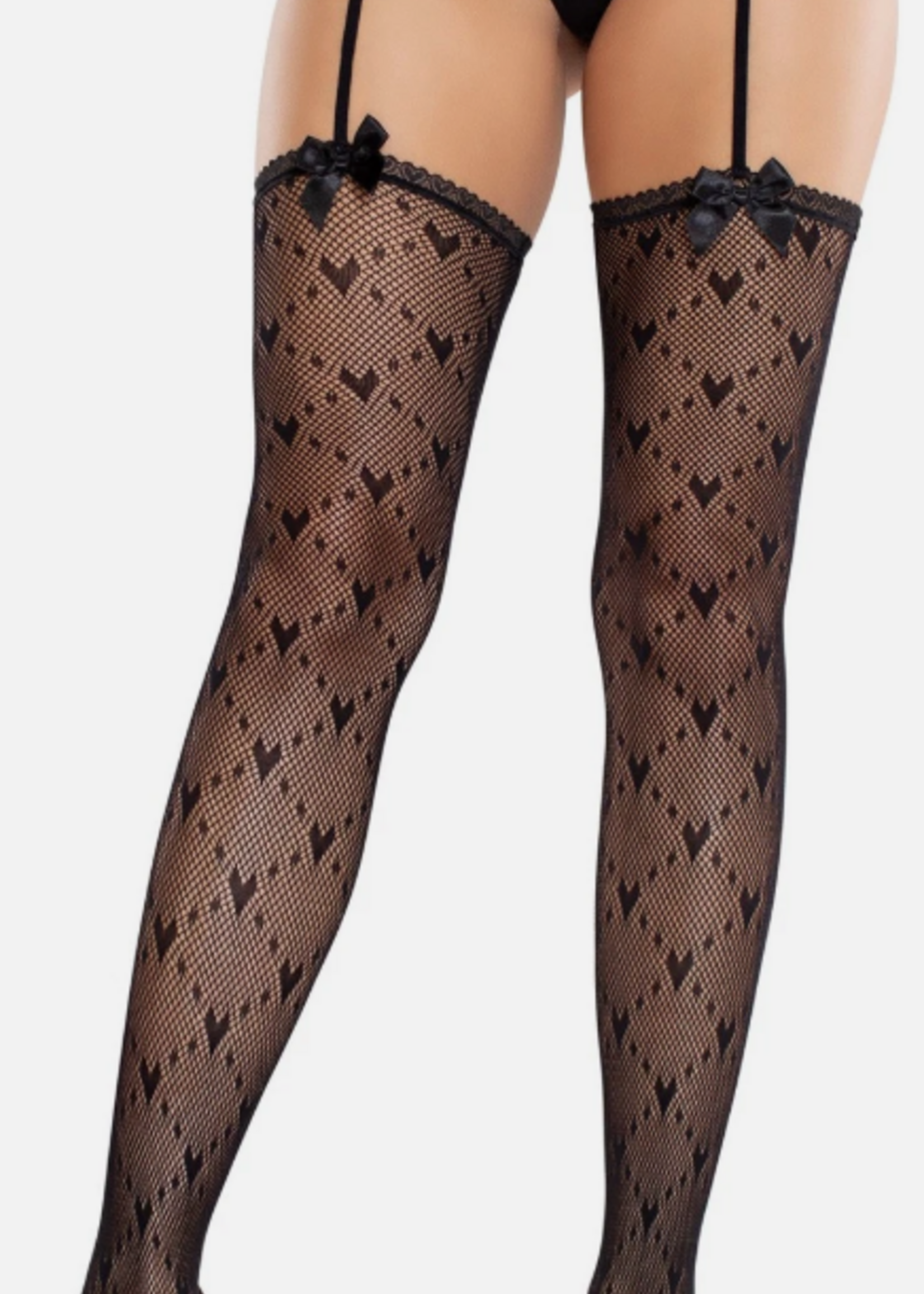 Leg Avenue Heart Lace Trimmed Heart Net Stockings - Stockings -With Garter Belt - Os