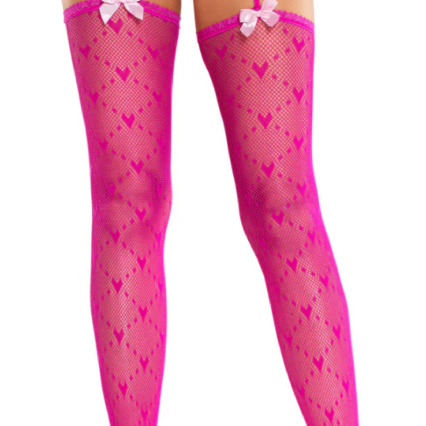 Leg Avenue Heart Lace Trimmed Heart Net Stockings - Stockings -With Garter Belt - Os