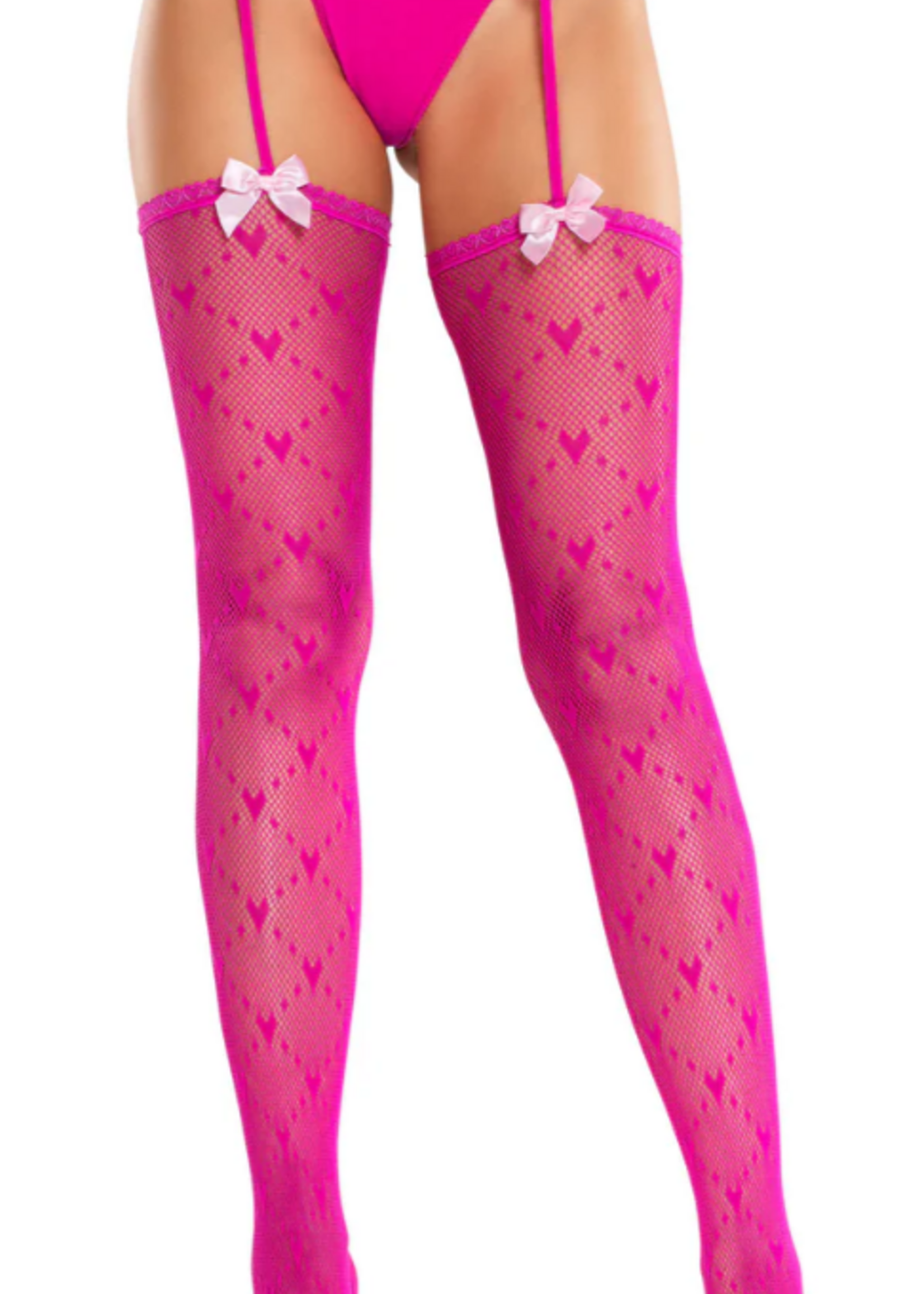 Leg Avenue Heart Lace Trimmed Heart Net Stockings - Stockings -With Garter Belt - Os