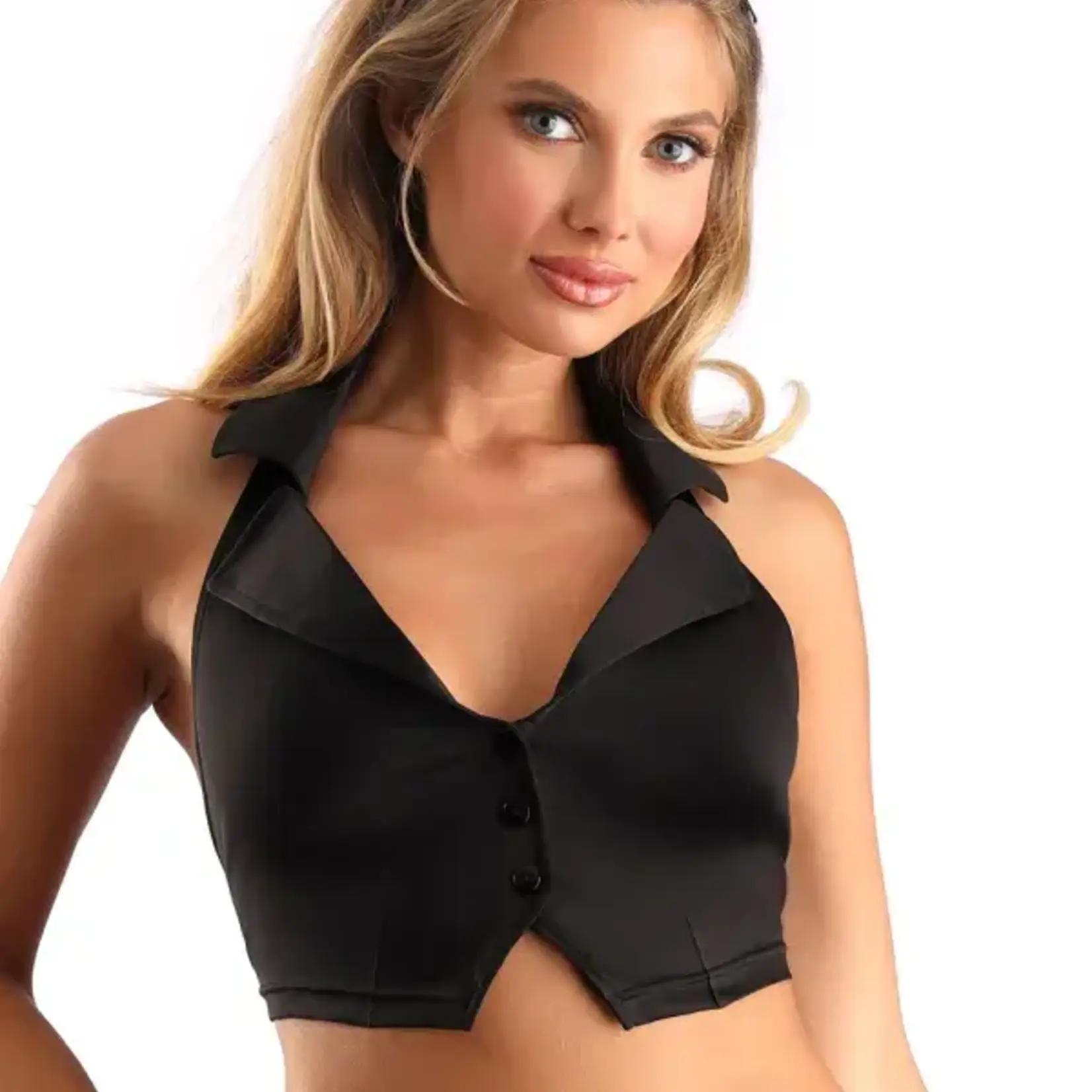 Fantasy Lingerie Play Schoolgirl Collared Button Down Halter Top - O/S