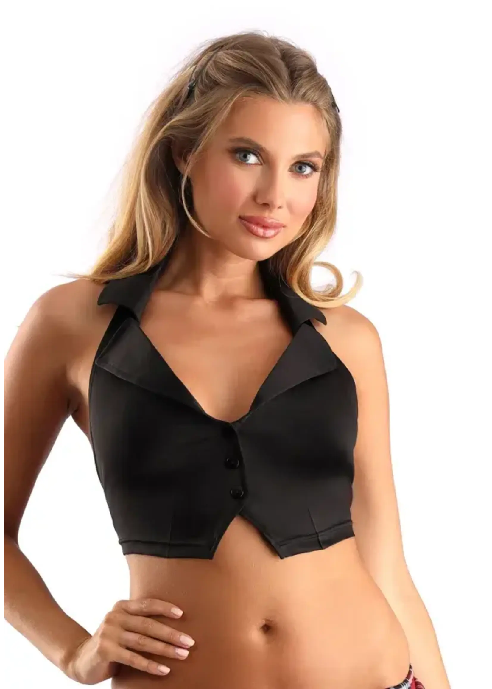 Fantasy Lingerie Play Schoolgirl Collared Button Down Halter Top - O/S