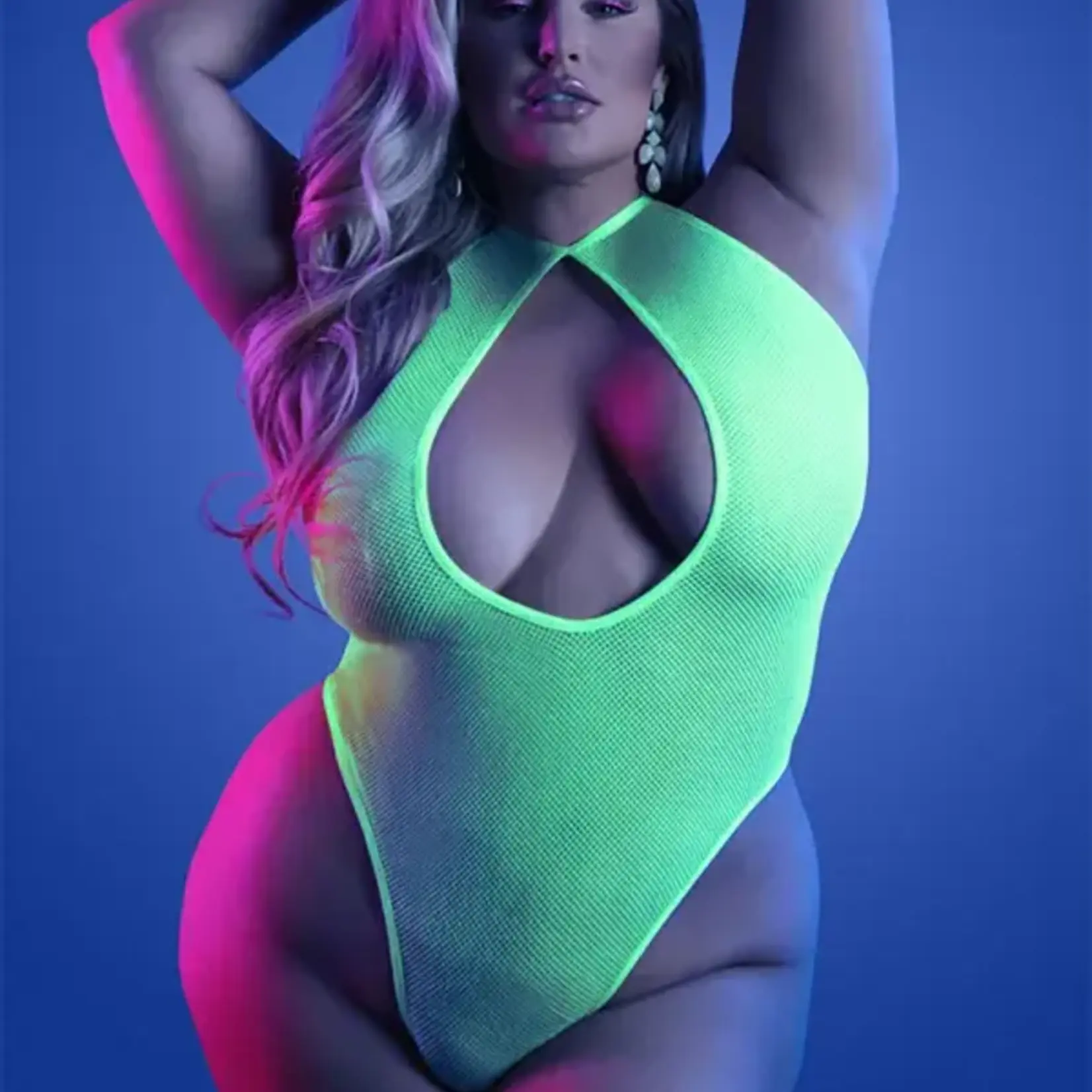 Fantasy Lingerie Nocturnal Halter Teddy - Neon Green