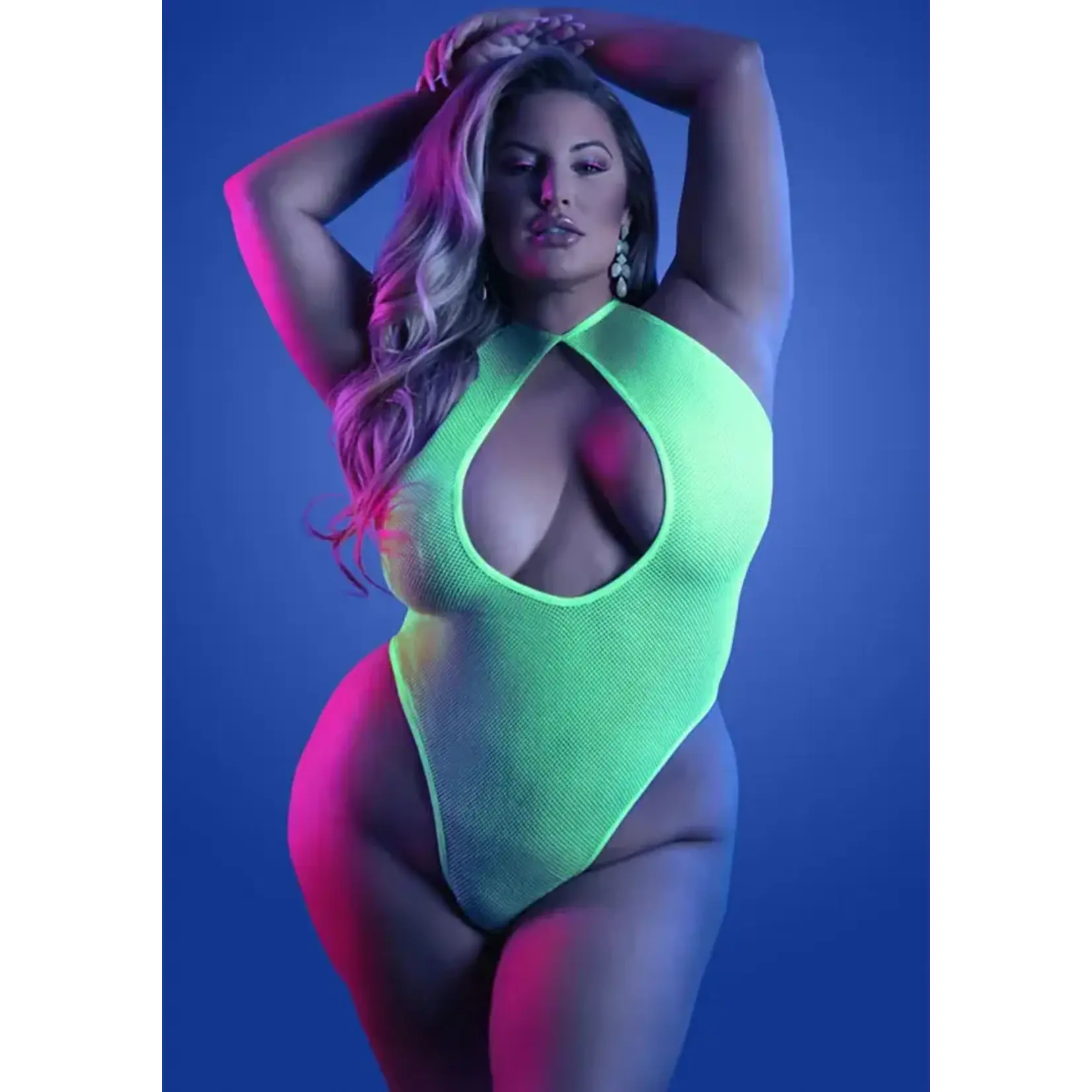 Fantasy Lingerie Nocturnal Halter Teddy - Neon Green