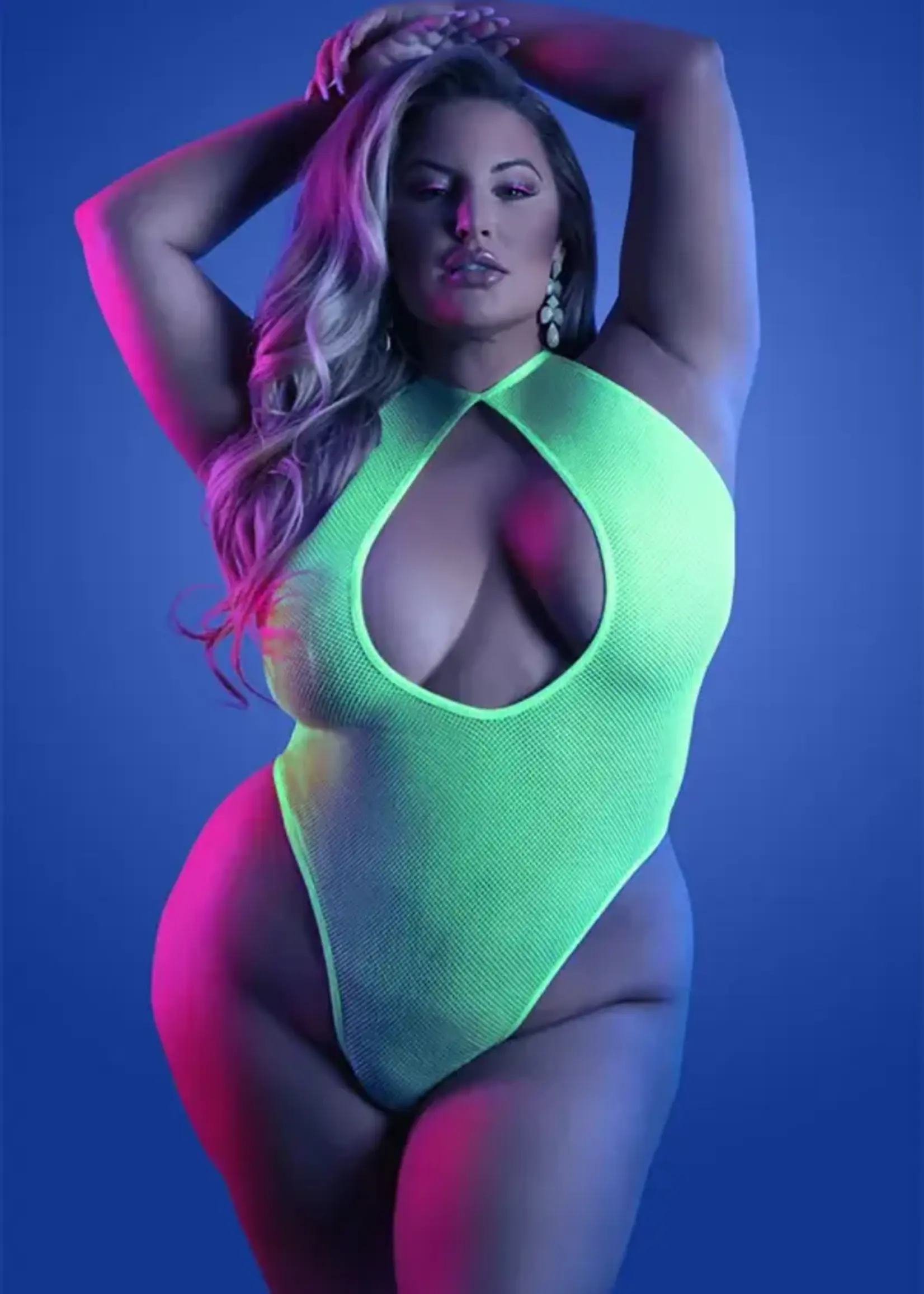 Fantasy Lingerie Nocturnal Halter Teddy - Neon Green