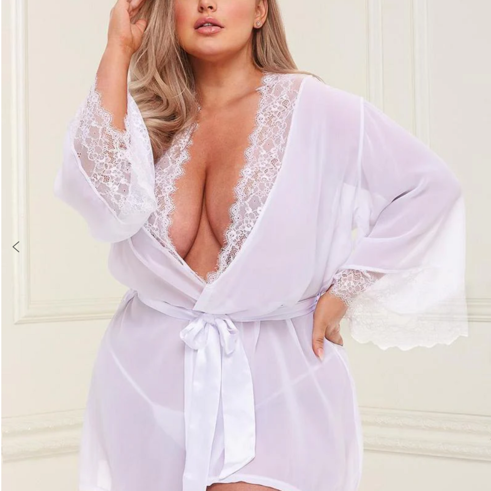 Baci Sheer Chiffon & Lace Robe - Curvy Queen Size