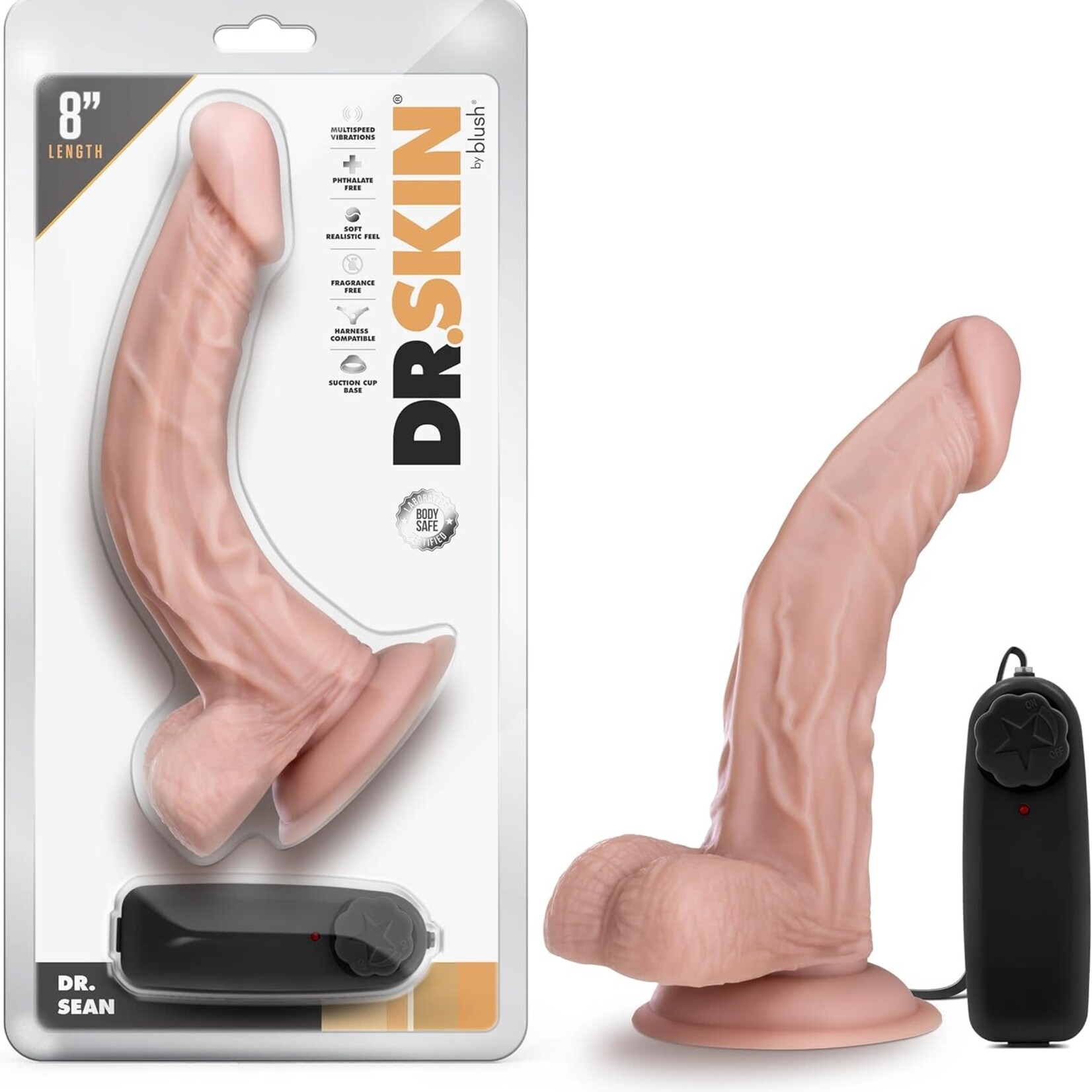 Blush Novelties Dr. Skin Dr. Sean 8" Vibrating Cock With Suction Cup Vanilla
