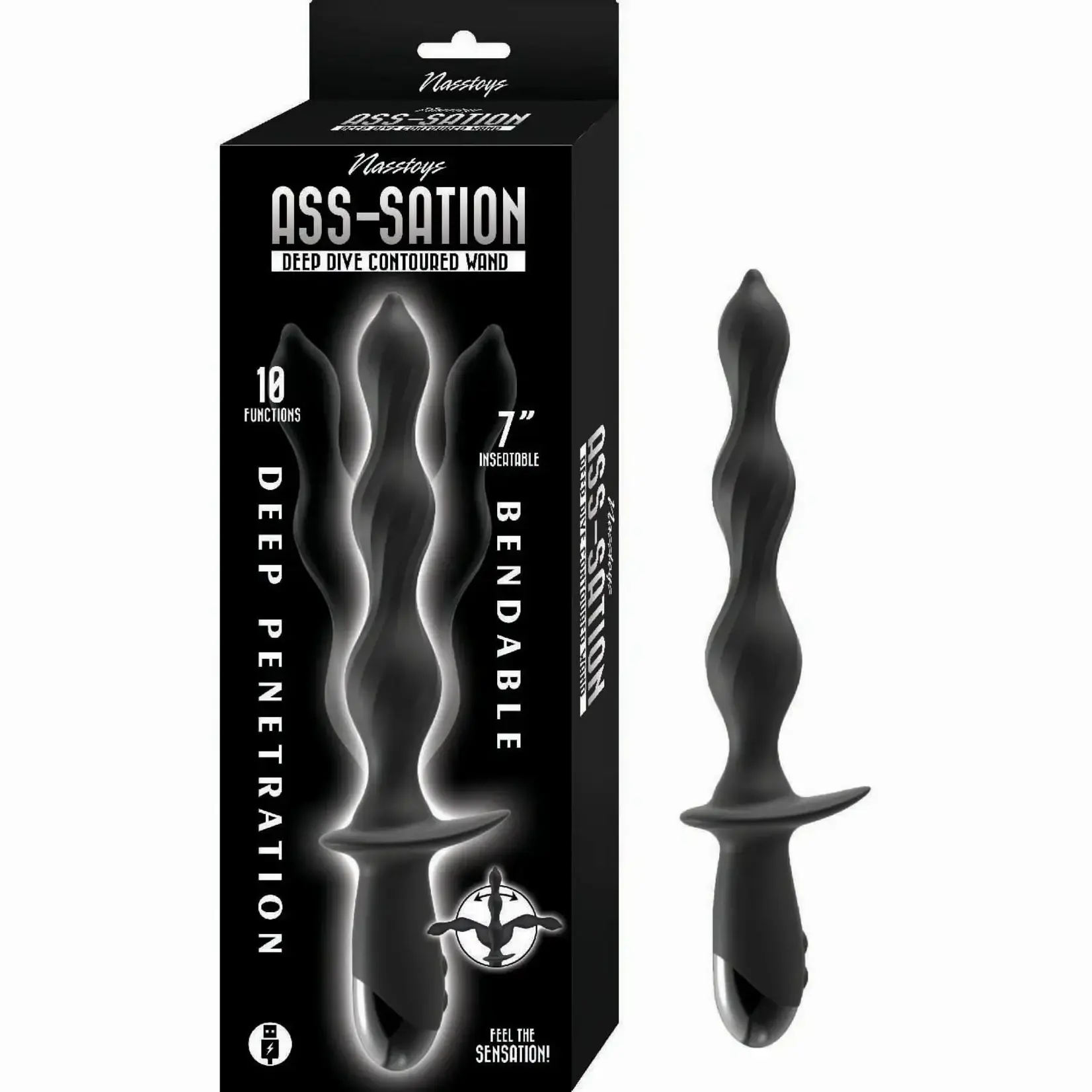 NassToys Ass-Sation Deep Dive Contoured Wand - Black