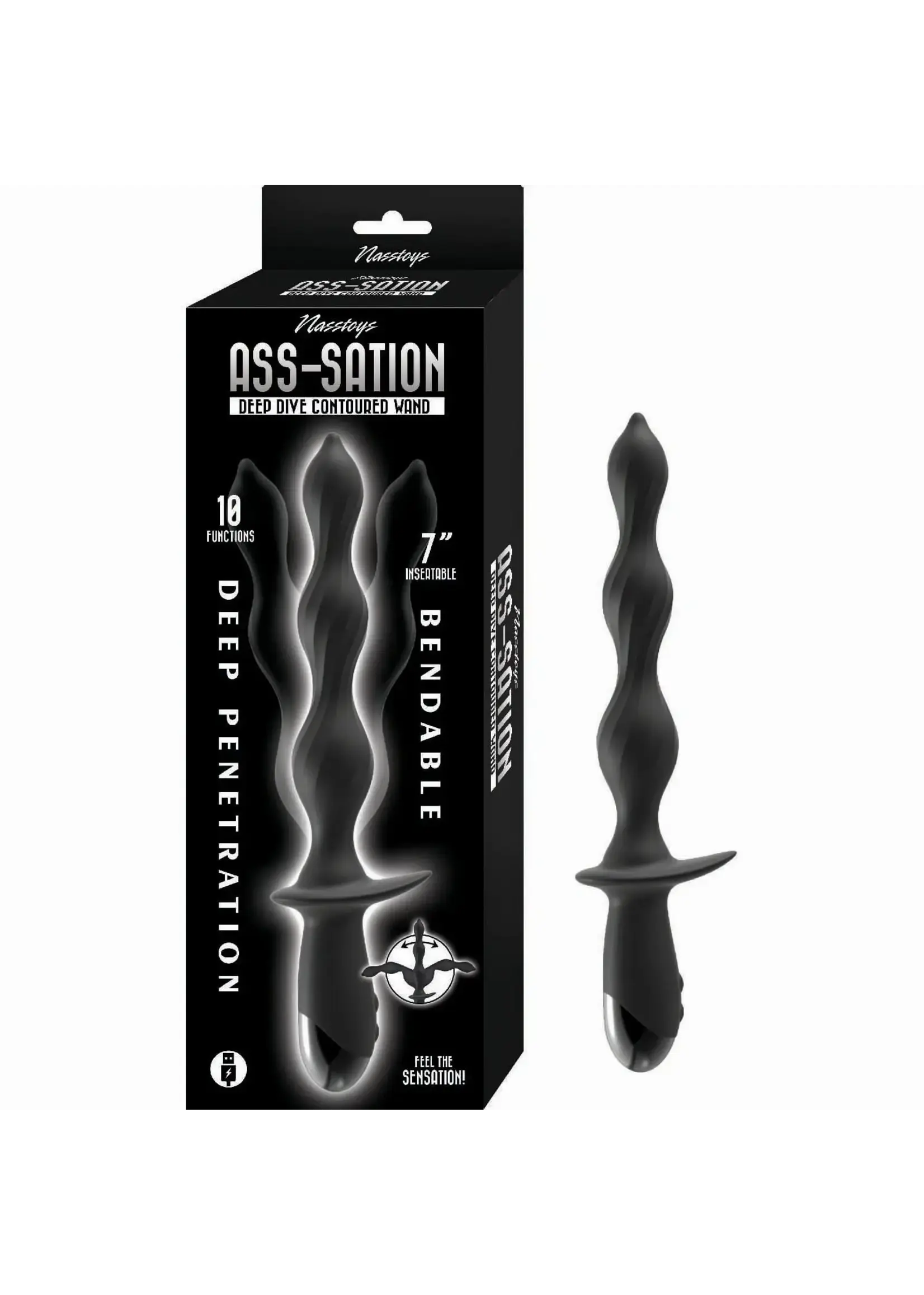 NassToys Ass-Sation Deep Dive Contoured Wand - Black