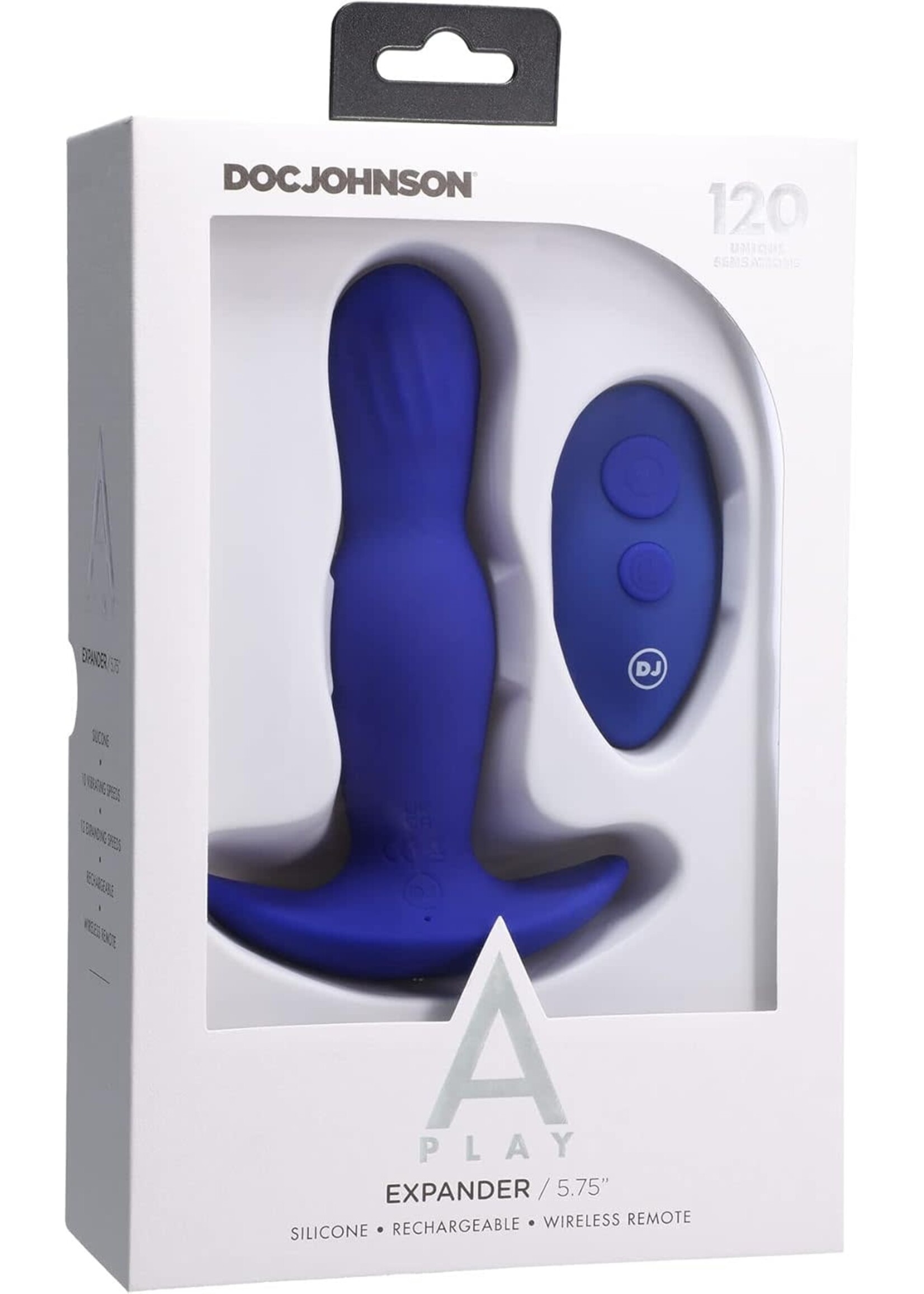 Doc Johnson A-Play Expander Rechargeable Silicone Anal Plug With Remote Royal Blue