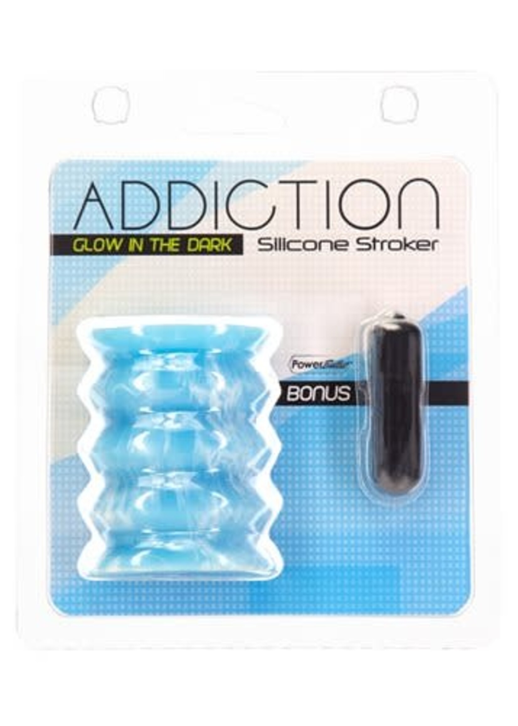 BMS Factory Addiction Silicone Glow in The Dark Masturbation Sleeve - Blue/White