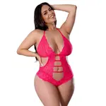 Magic Silk Get It Girl Lace Halter Teddy w/Snap Crotch - Pink - Curvy Queen Size