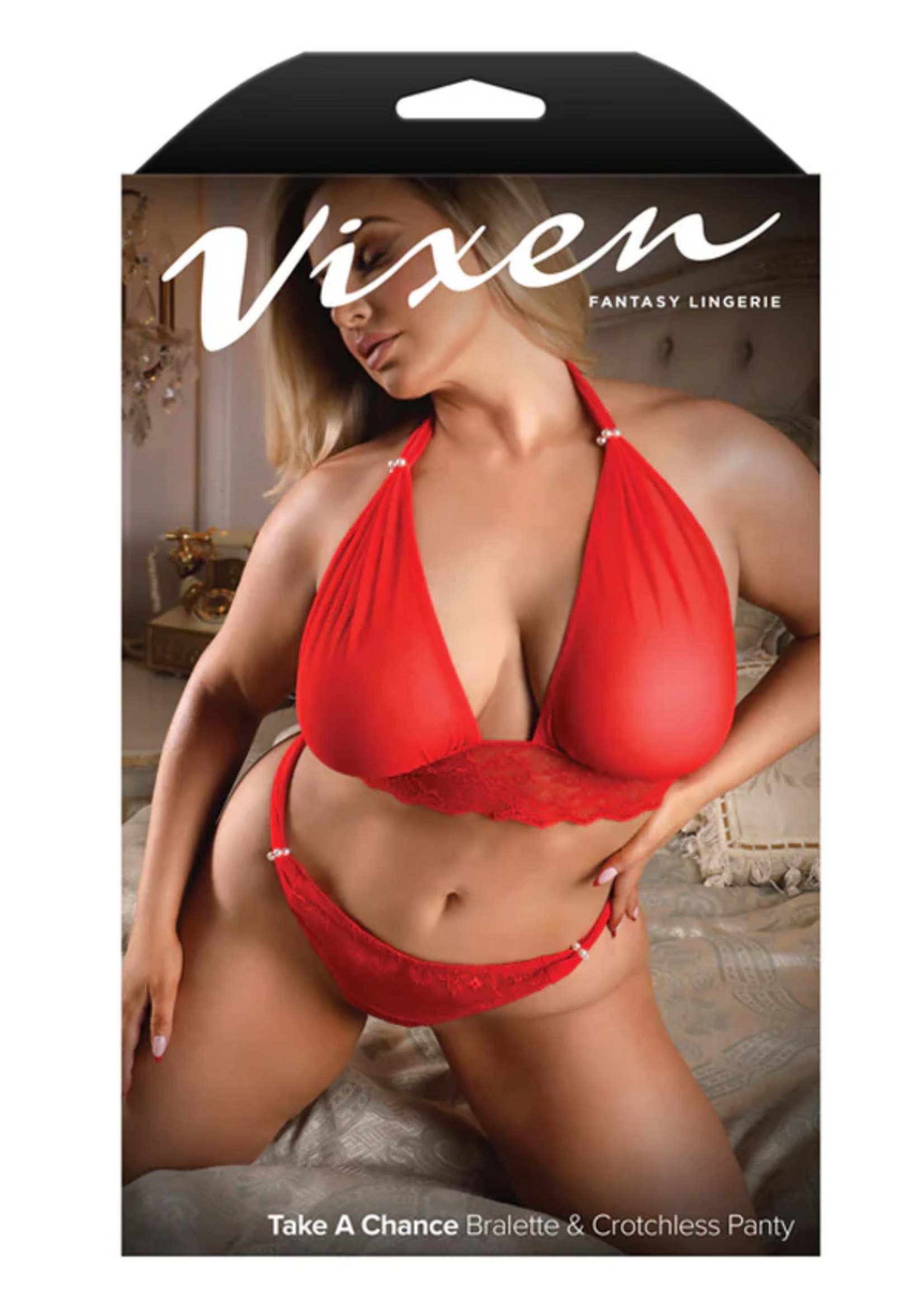 Fantasy Lingerie Take A Chance Bralette & Crotchless Panty Queen Size