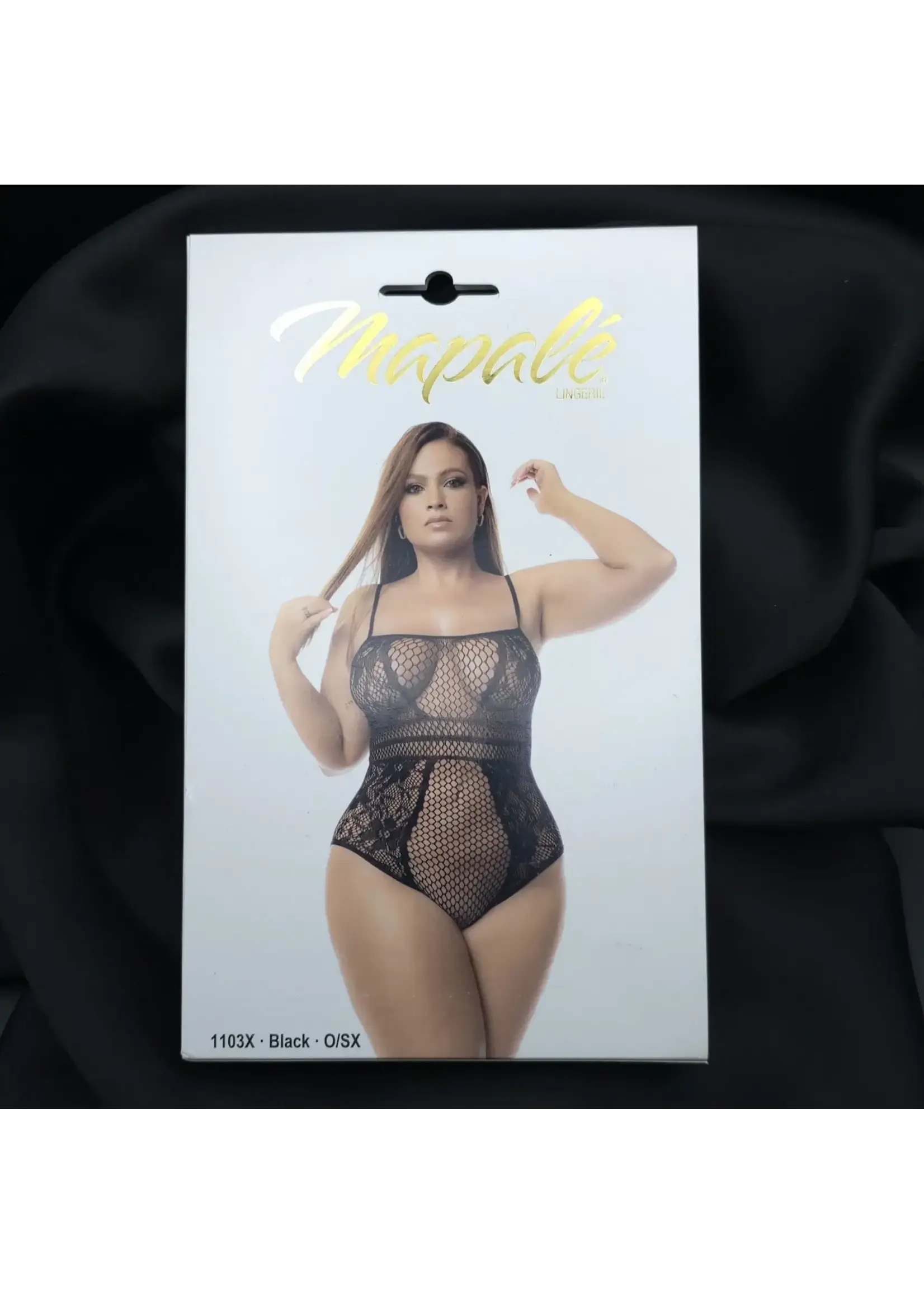 Mapale Curvy Scarlett Fishnet Bodysuit -X - Black
