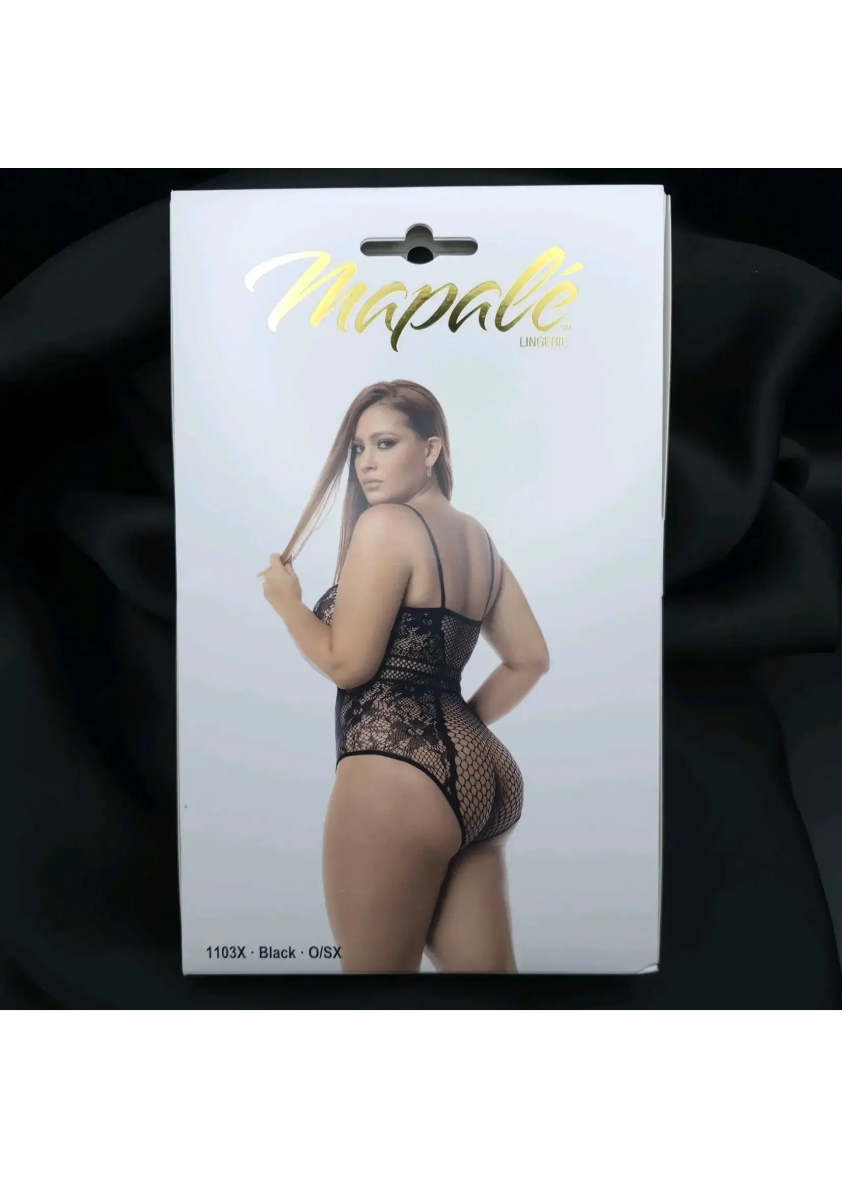 Mapale Curvy Scarlett Fishnet Bodysuit -X - Black